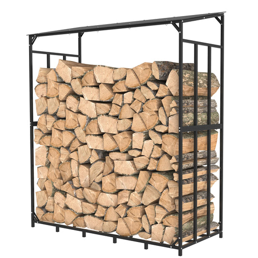 Outdoor Firewood Rack With Waterproof Cover Heavy Duty Stand