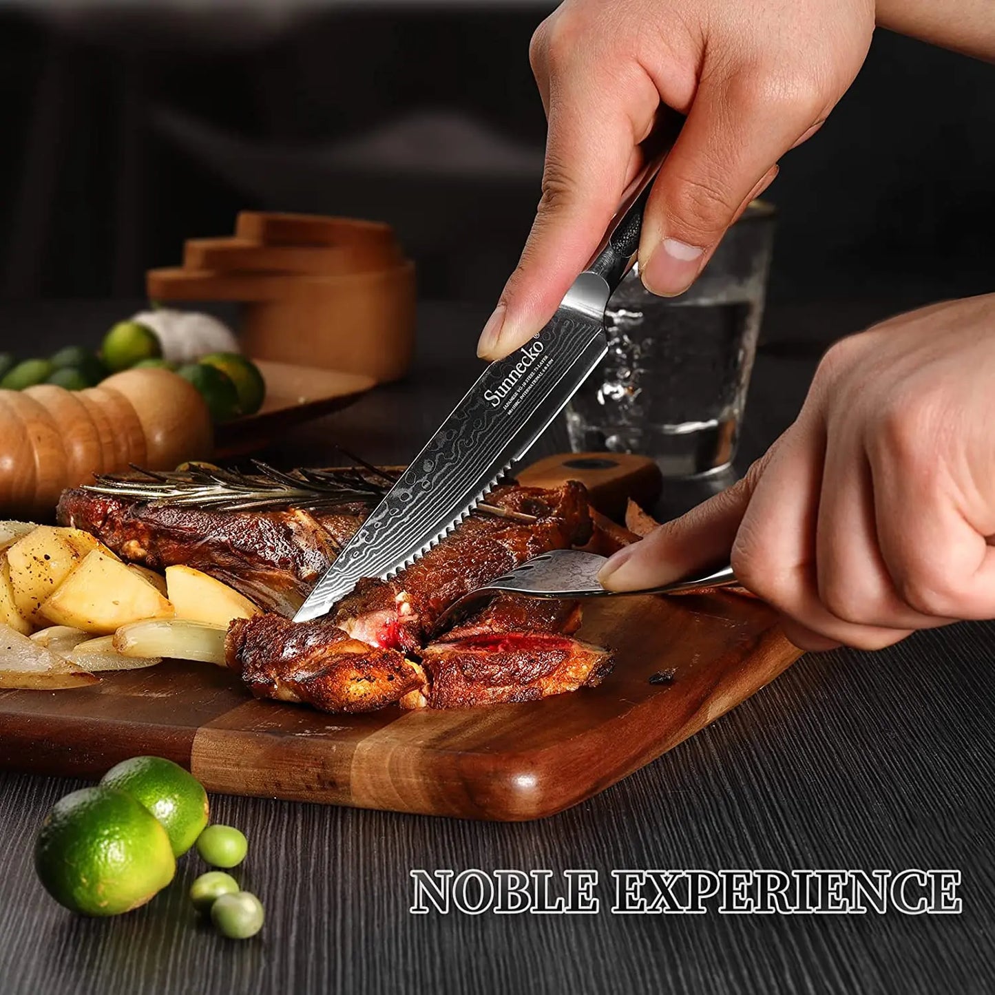Sunnecko SeventyThreeLayer VG10 Damascus Steel Forks And SteakKnives Set PremiumProfessionalGrade