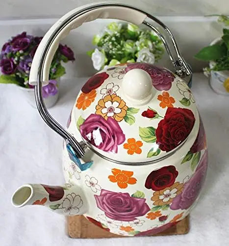 Floral Ceramic Enamel Elegant Teapot For Stovetop Kettle