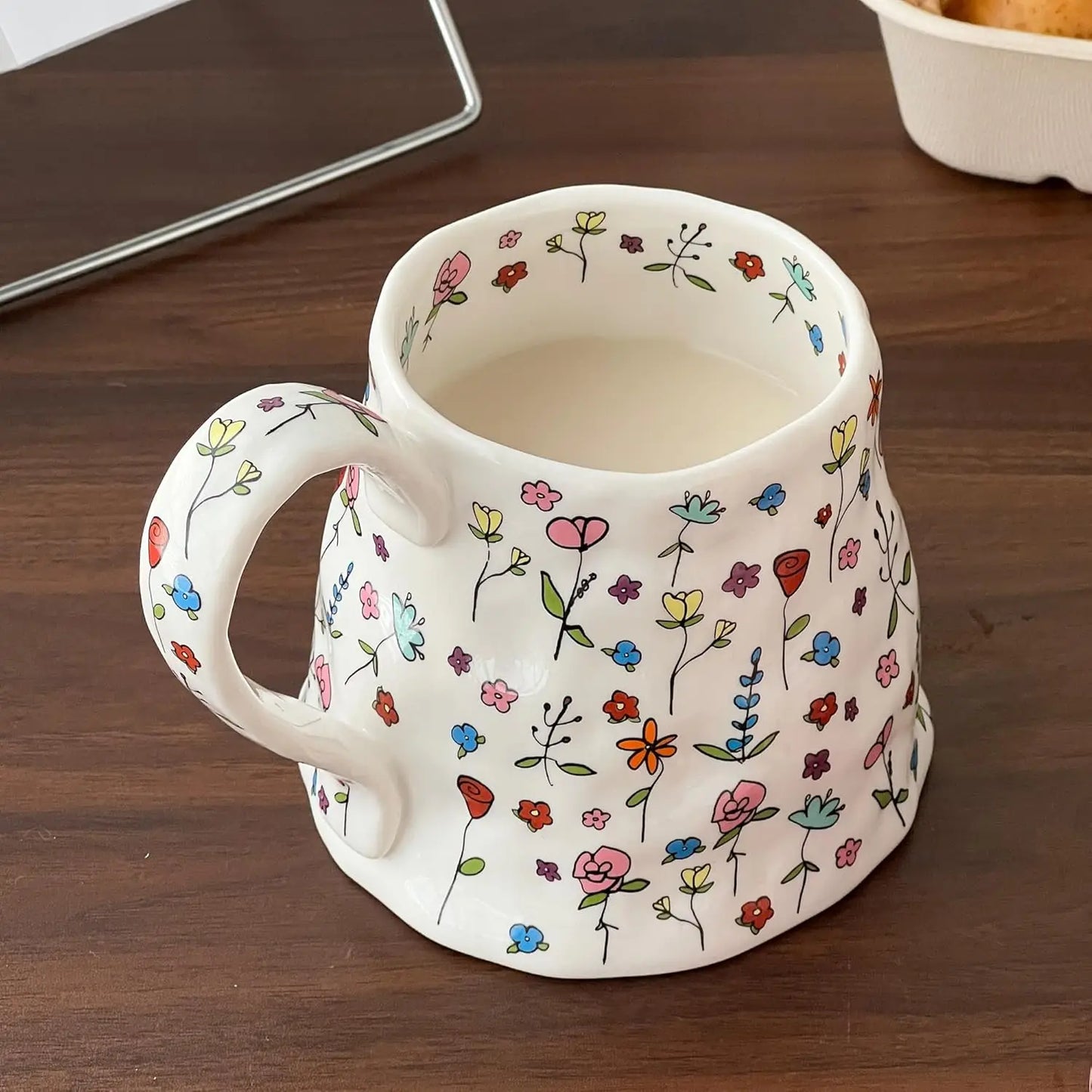 Hignconcerned Ceramic Coffee Mug Floral Handmade Large Handle