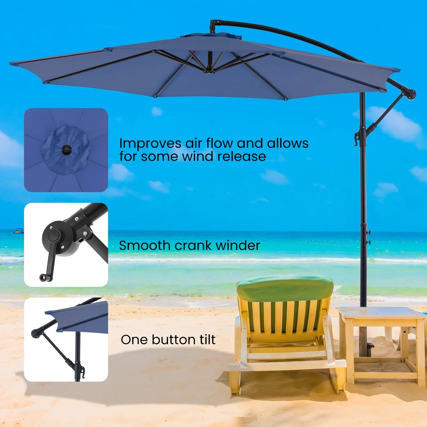 JHK Outdoor Patio Cantilever Umbrella UV Protection Tilt