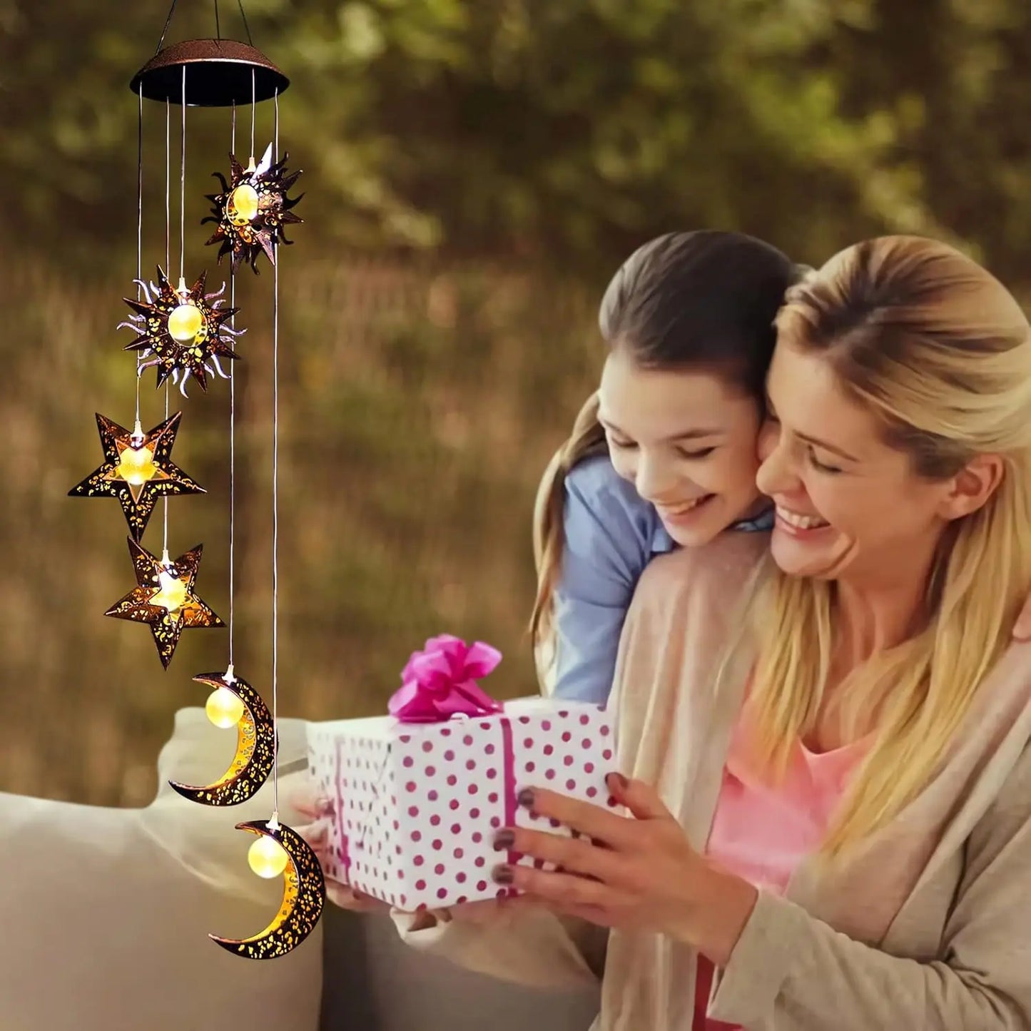 Hign Concerned Solar Wind Chimes Sun Moon Star Lights Garden