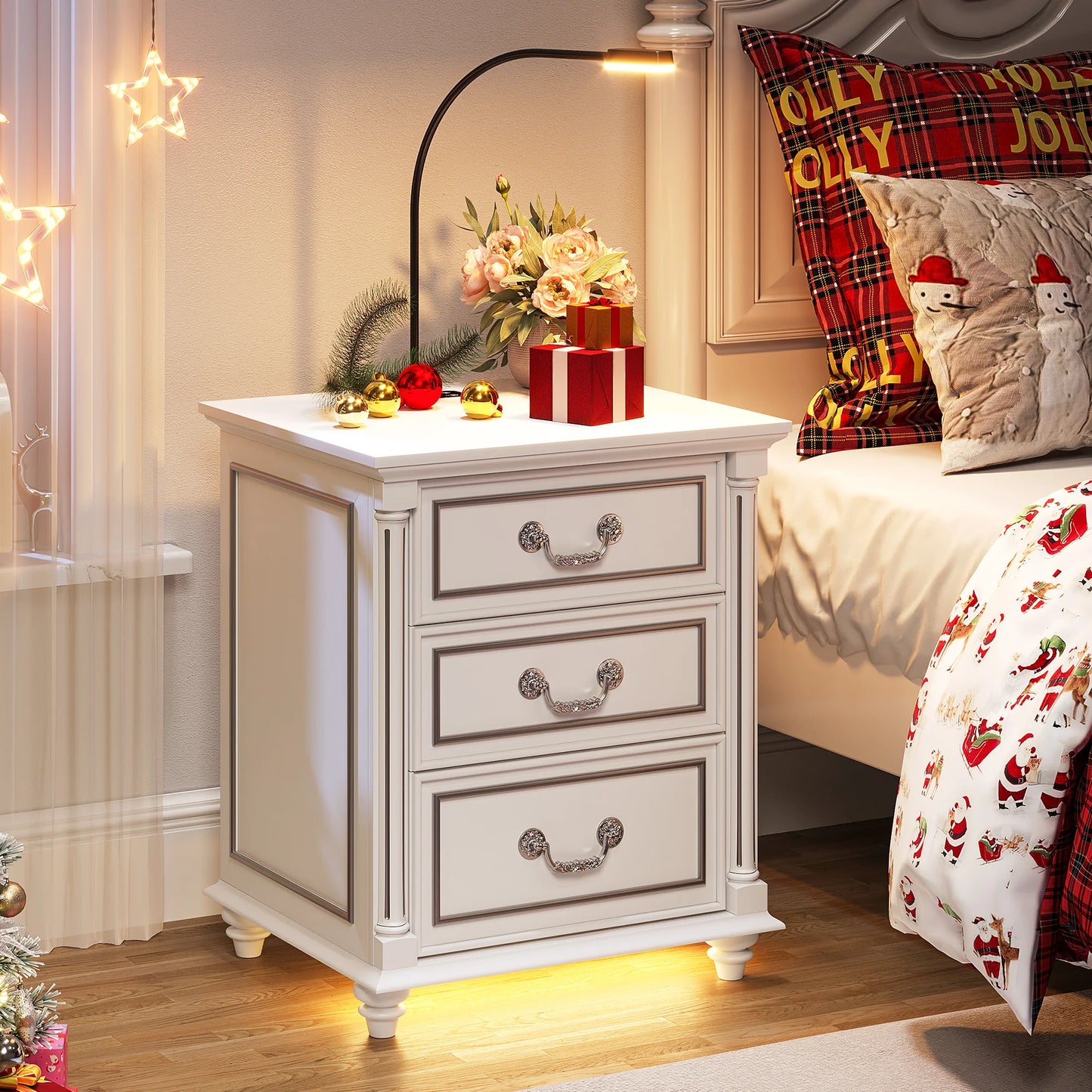 JDPAG Farmhouse Nightstand With Gun Drawer And 3 Drawers