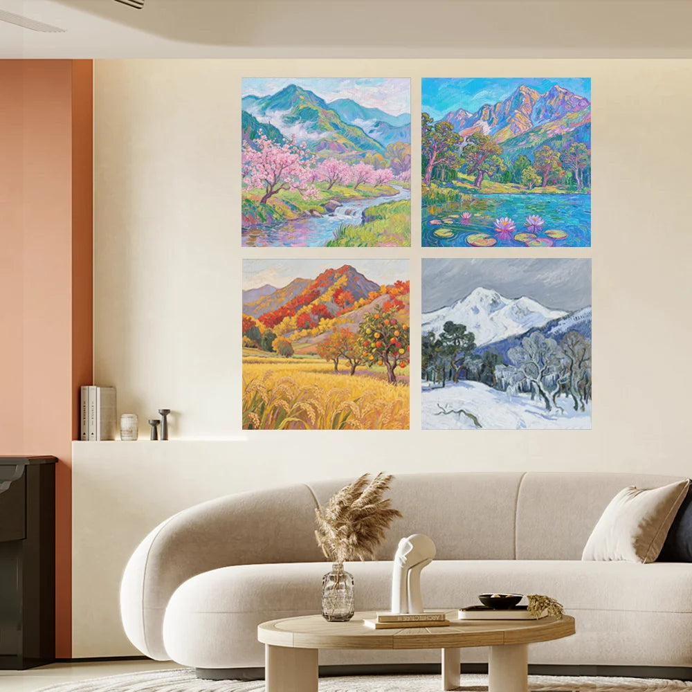 Four Seasons Canvas Oil Painting Wall Art Modern Landscape