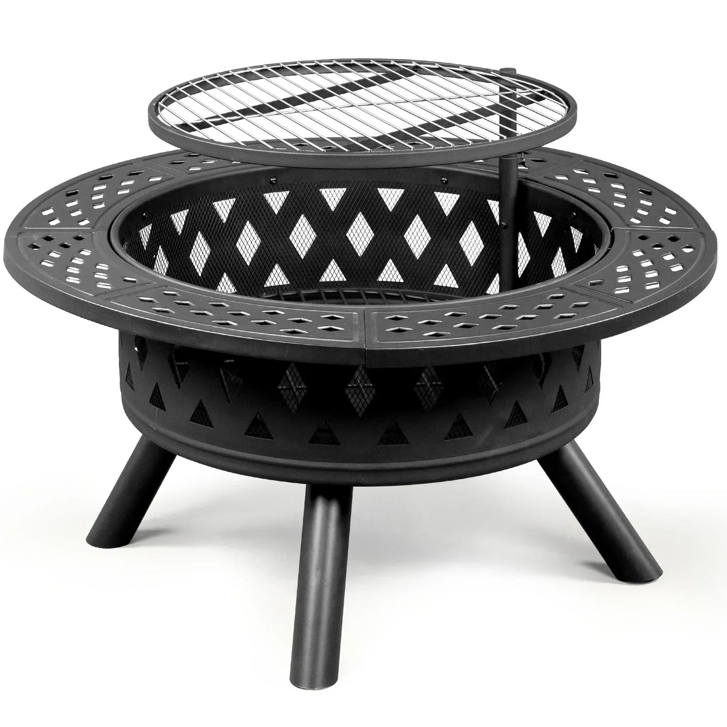 Metal Fire Pit With Cooking Grates For Outdoor Use Durable