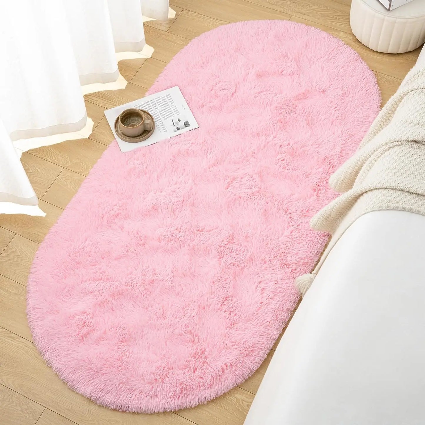 Aubusson Oval Fluffy Ultra Soft Area Rug For Bedroom