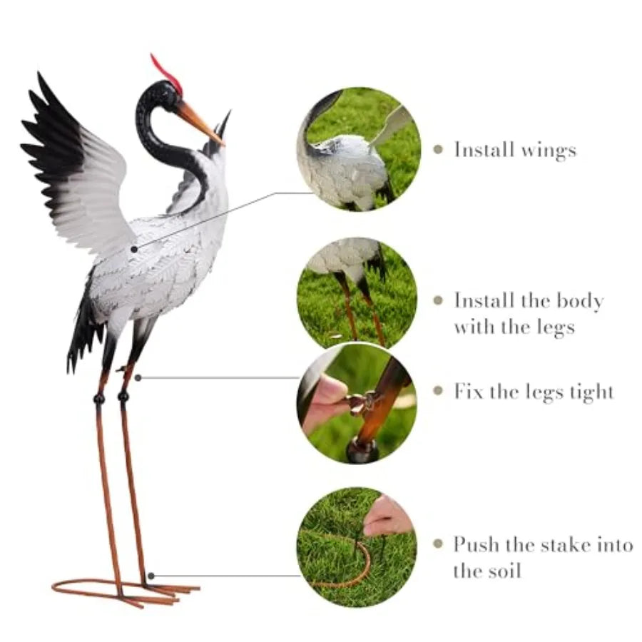SHXI Outdoor Metal Crane Garden Statue Yard Art Heron Decor