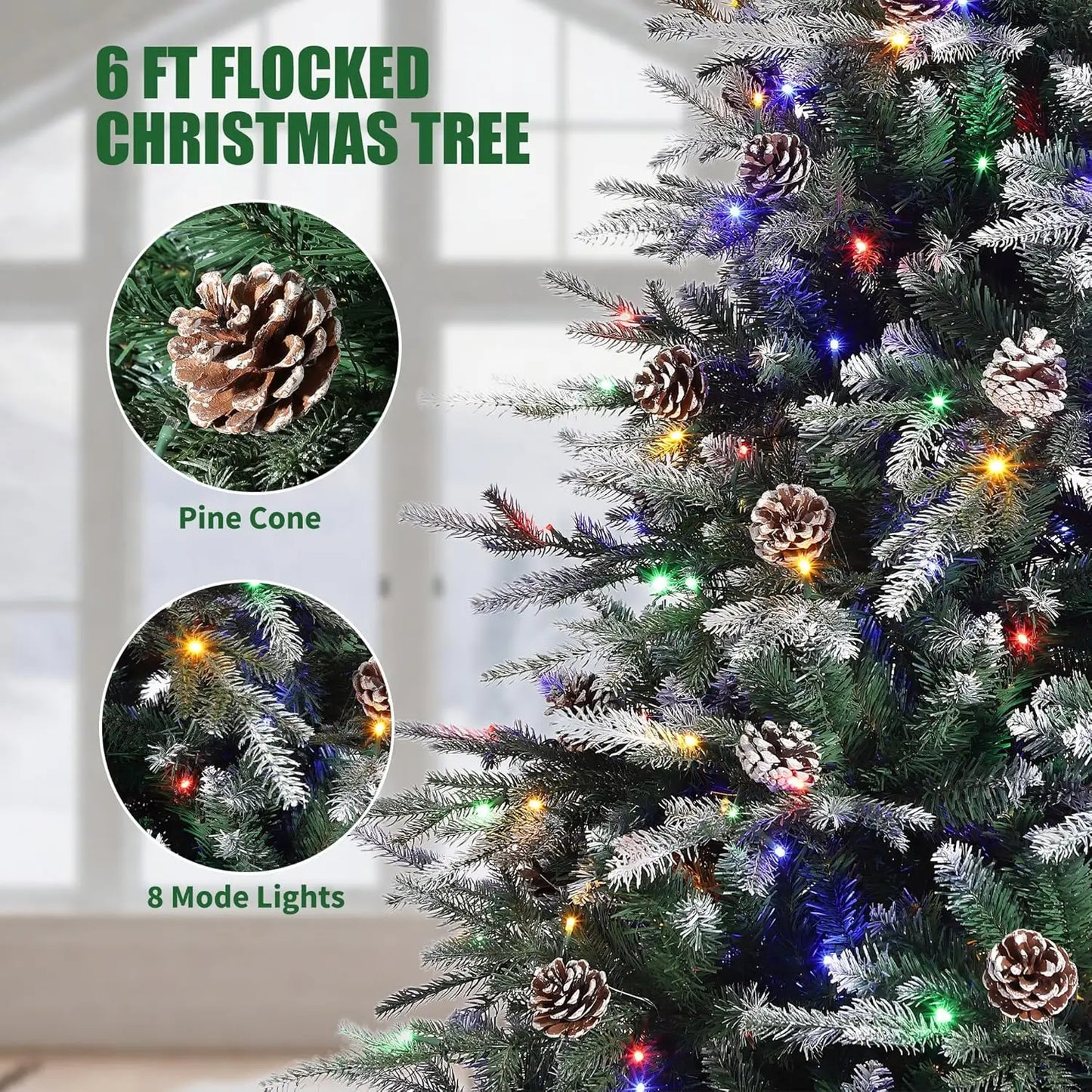 Prelit Snow Flocked Christmas Tree with Pine Cones LEDs