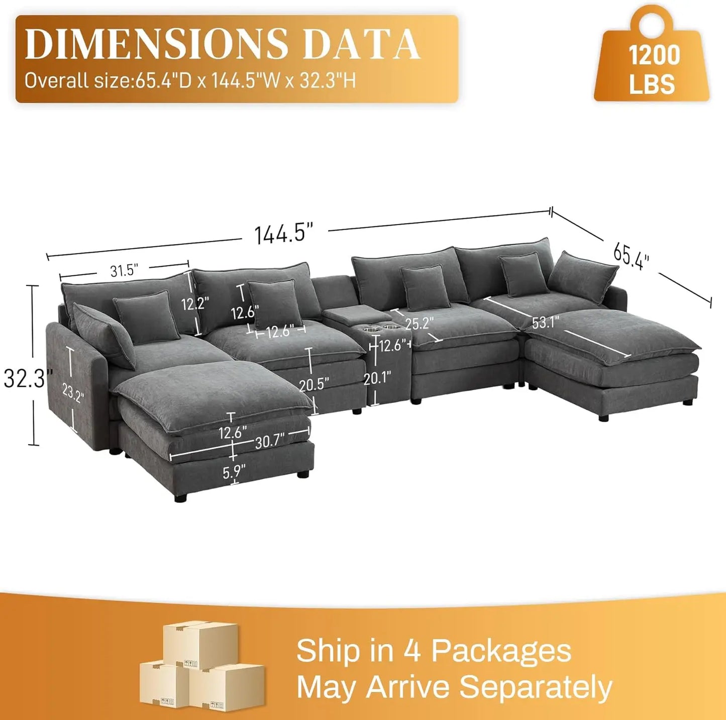Combination U Shaped Sectional Sofa For Living Room