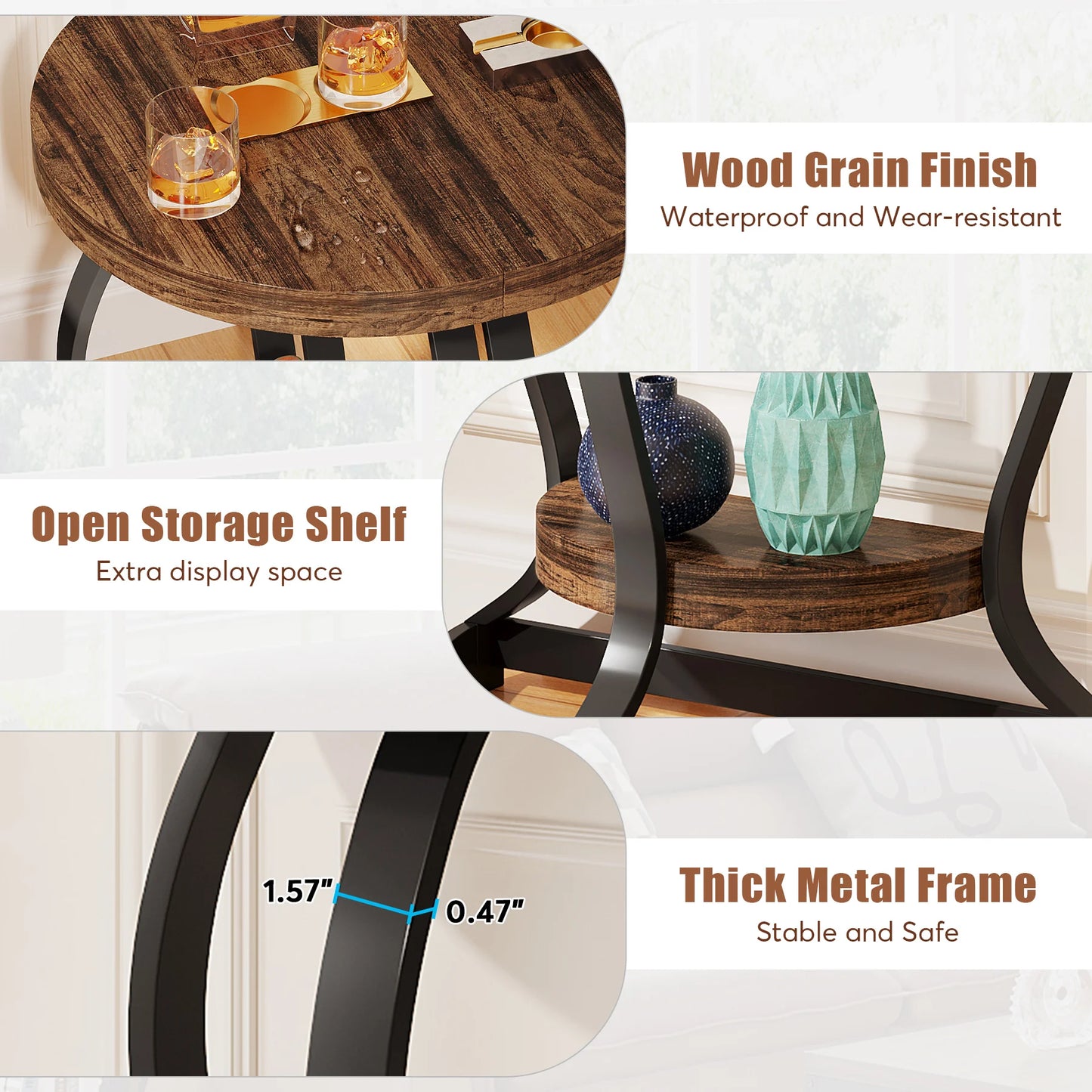 Tribesigns Half Round End Table Set of Two 2 Tier Wooden