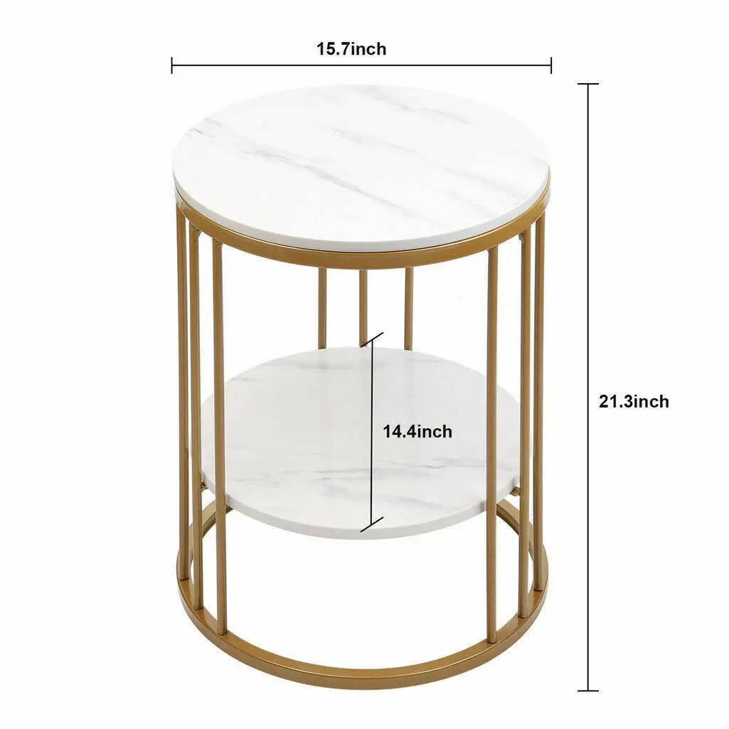Wisfor Marble 2 Tier Round Side Table Coffee Nightstand