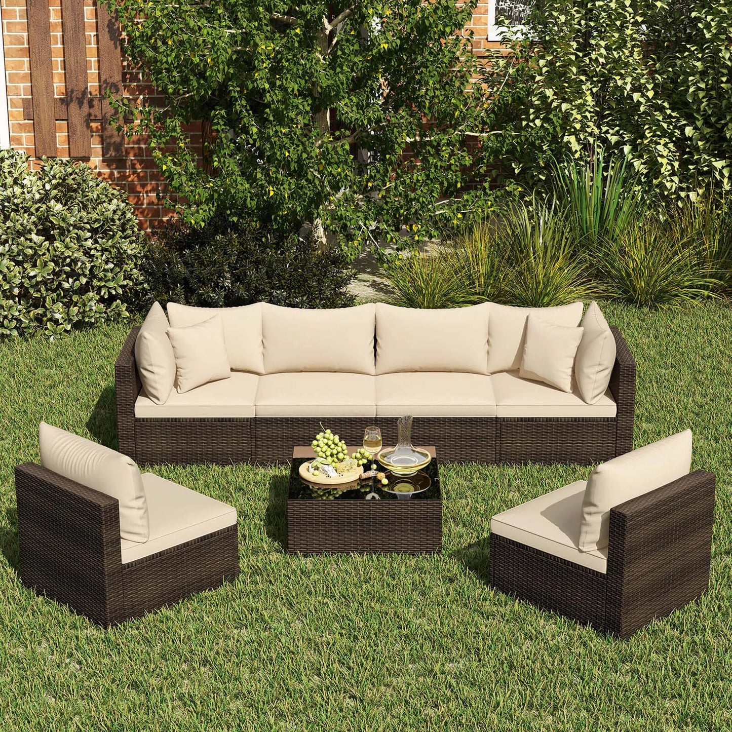 HOMASIS Patio Rattan Furniture Set Sectional Sofa Cushioned Garden