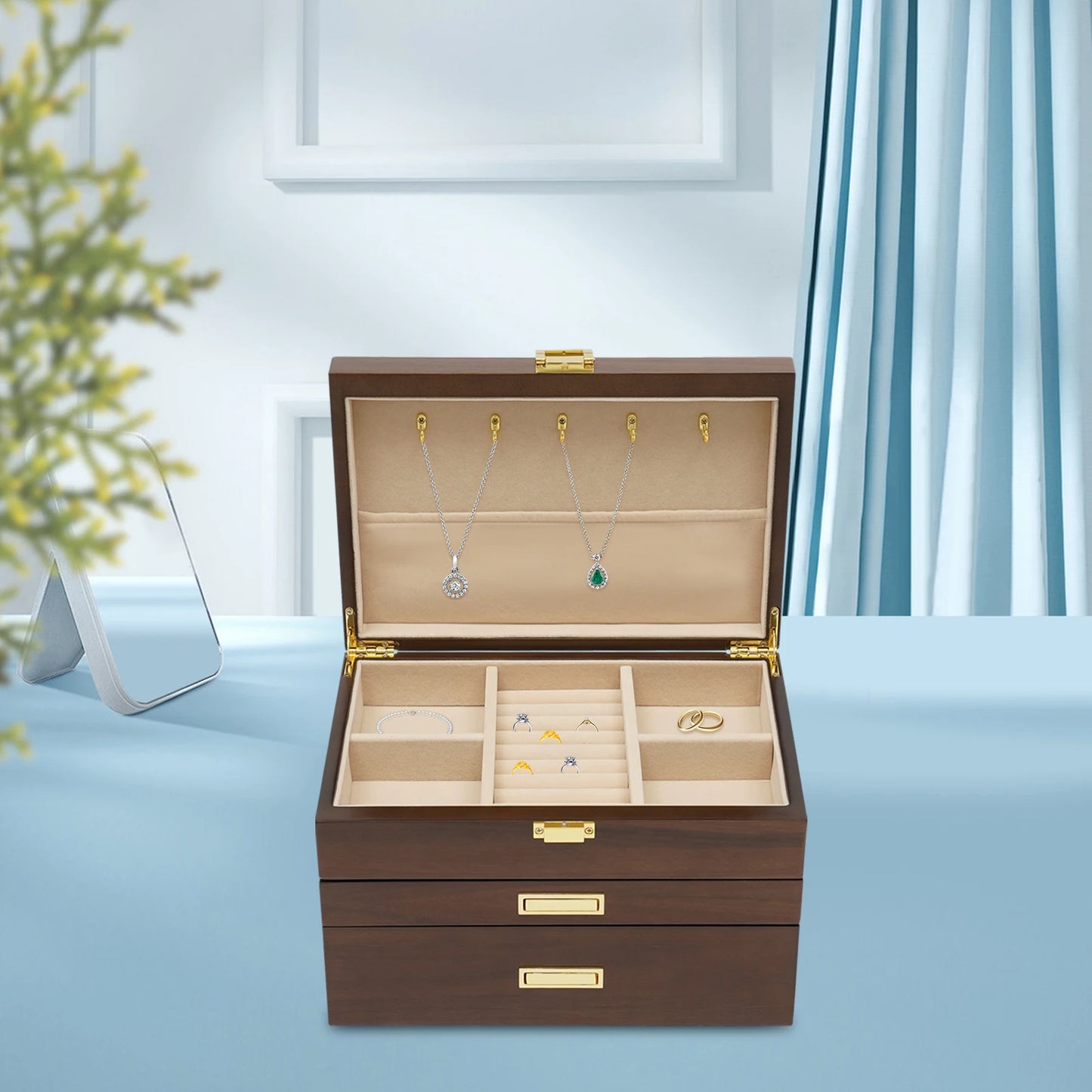 NONECN Wood Jewelry And Watch Display Case Organizer