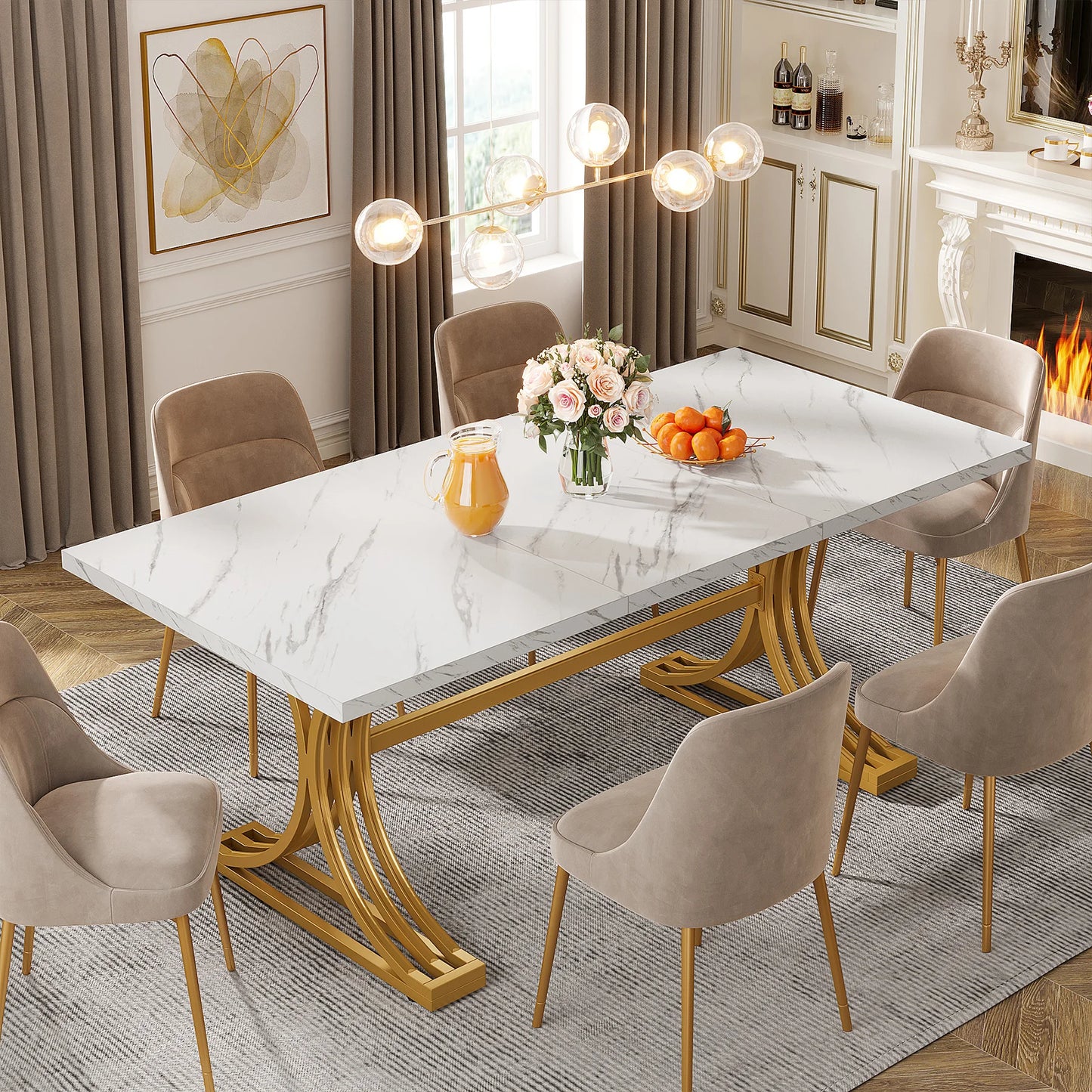 Tribesigns Modern Dining Table With Faux Marble Top