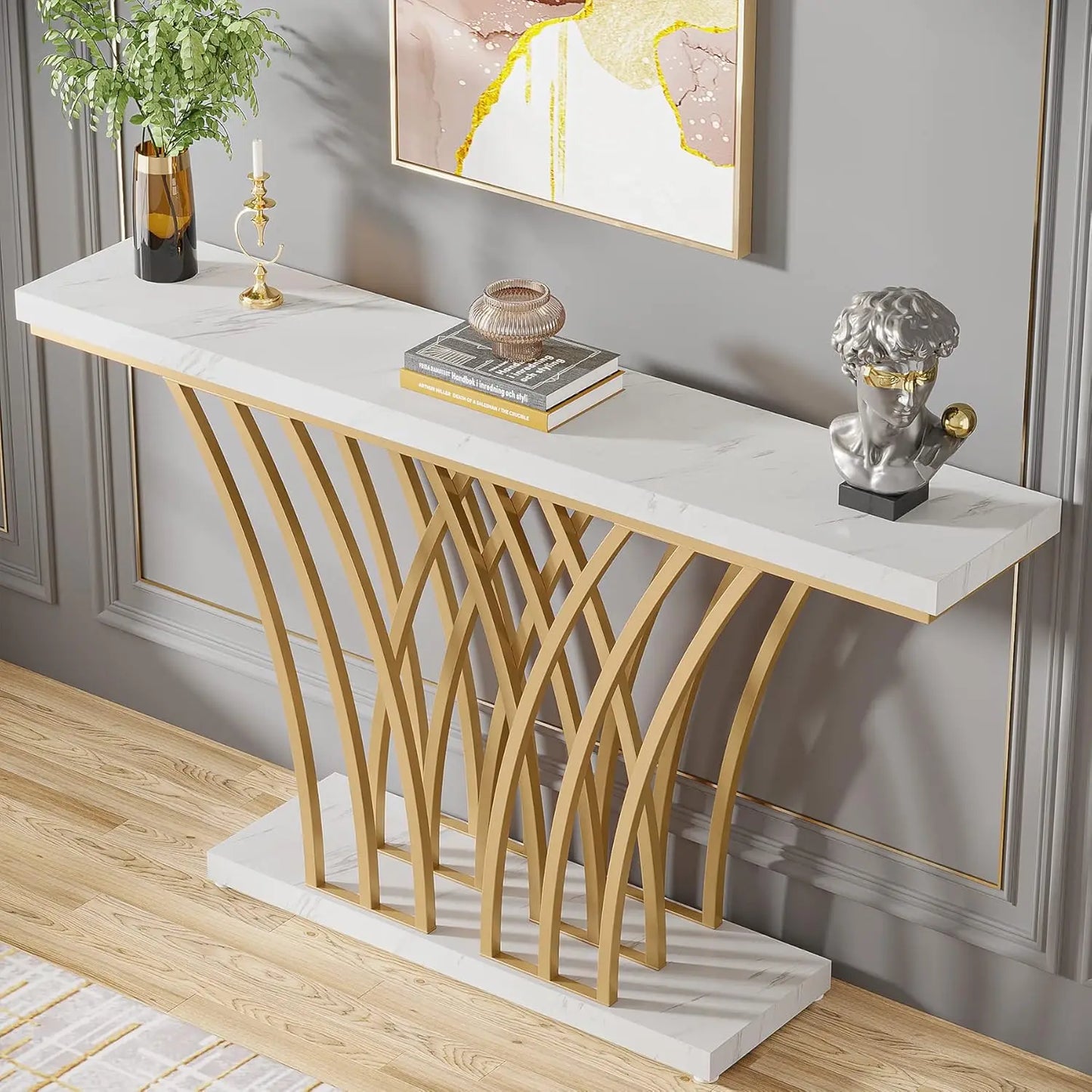 Little Tree Console Table Modern Entryway Grid Base