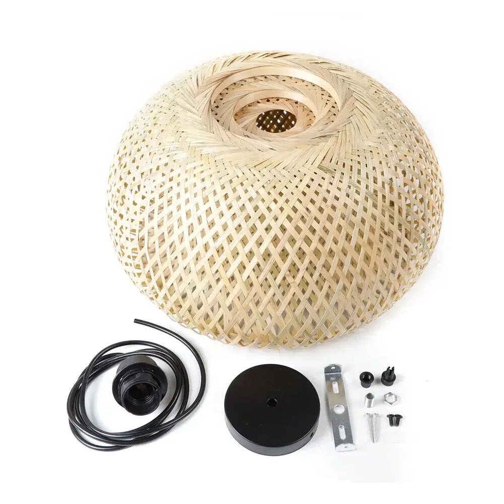 Bamboo Wicker Rattan Pendant Light E27 Ceiling Hanging Lamp Dimmable