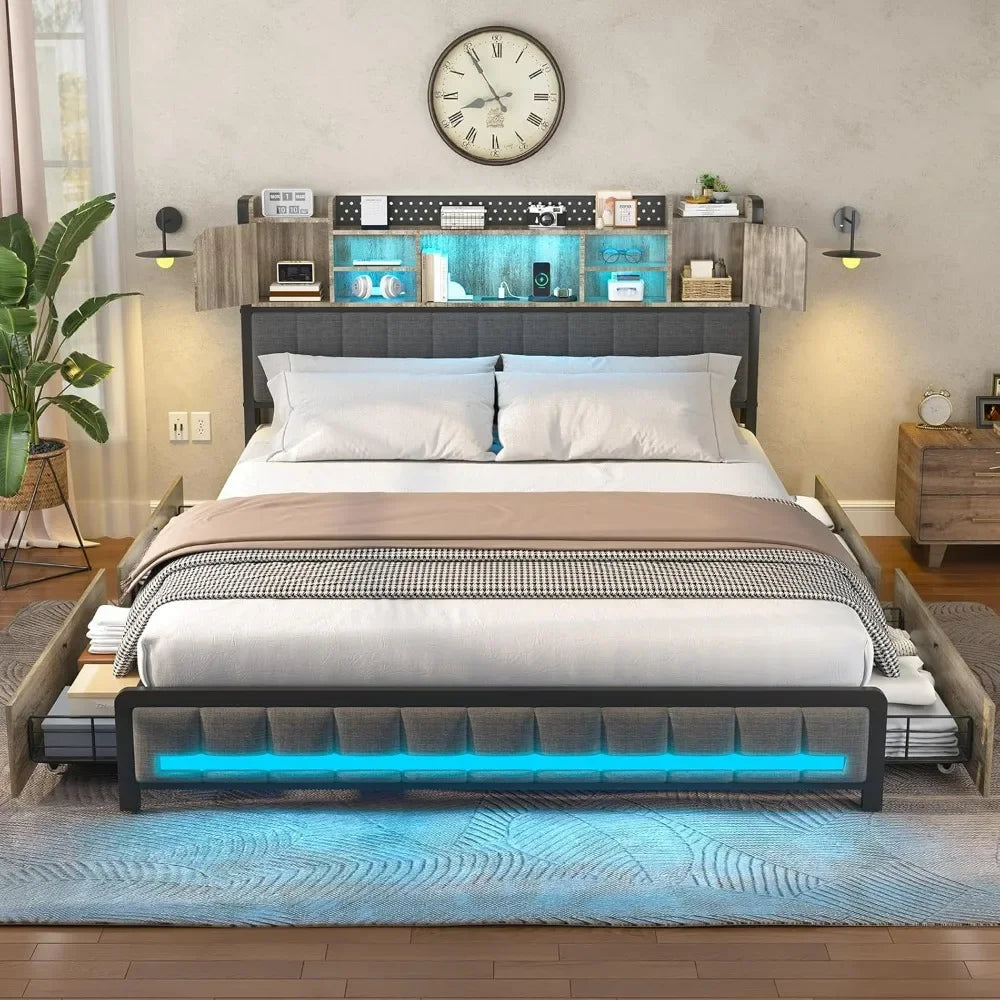 Your Charmed Home Store Bed Frame With Storage USB LED