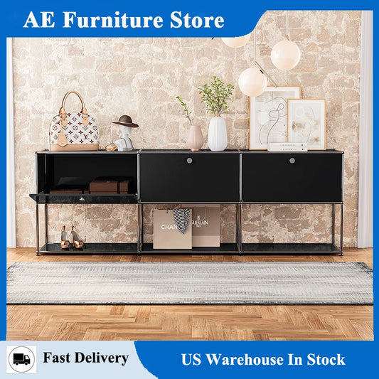 Furgle Modern Metal Frame Storage Cabinet TV Stand Living Room