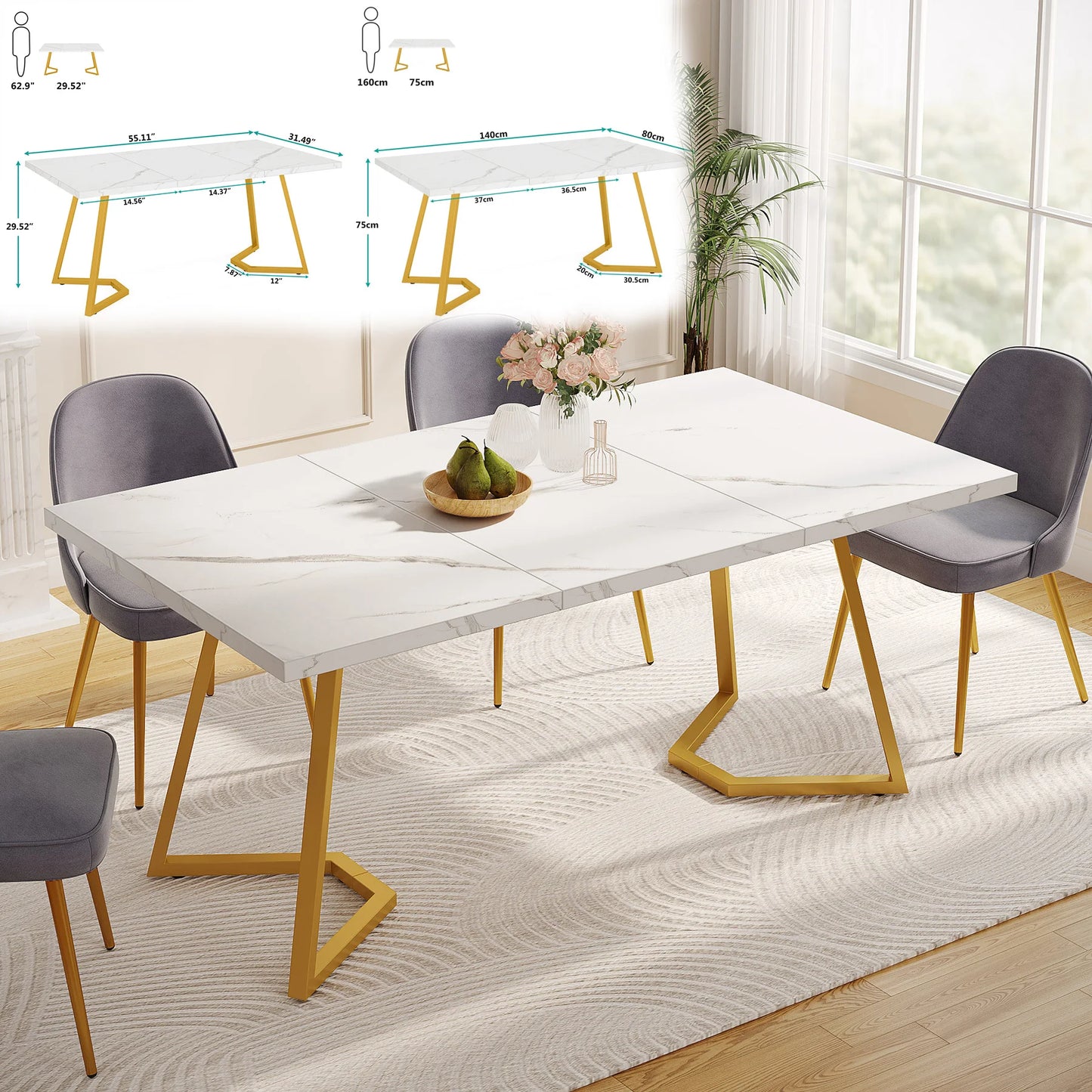 Tribesigns Modern Dining Table With Faux Marble Top