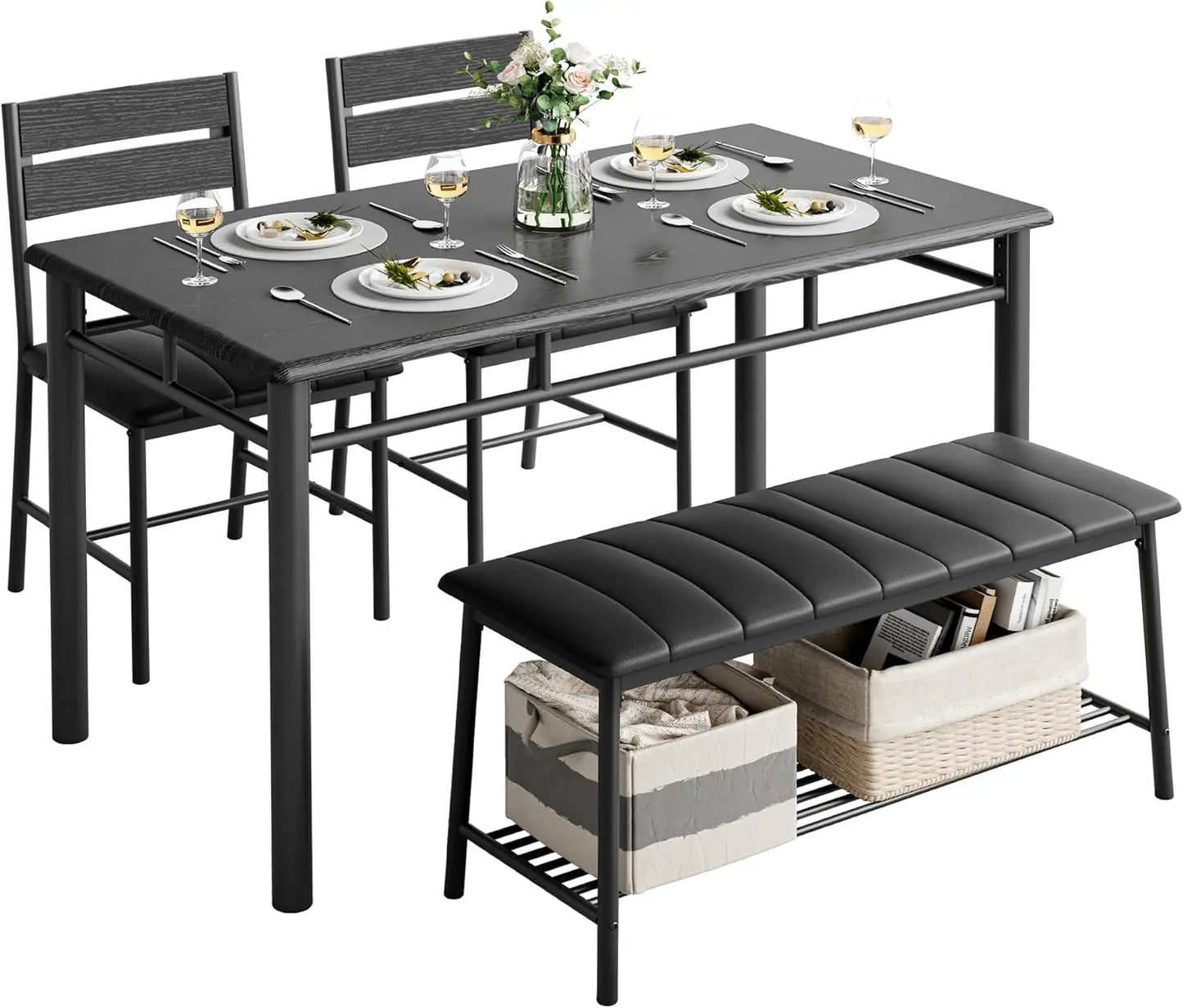 IRONCK Dining Table Set For 4 Small Space Bench And Chairs