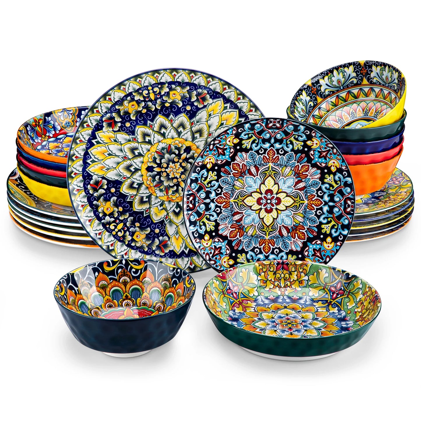 MALACASA Stoneware Ceramic Dinnerware Set Bohemian Style Includes Plates BowlsSet