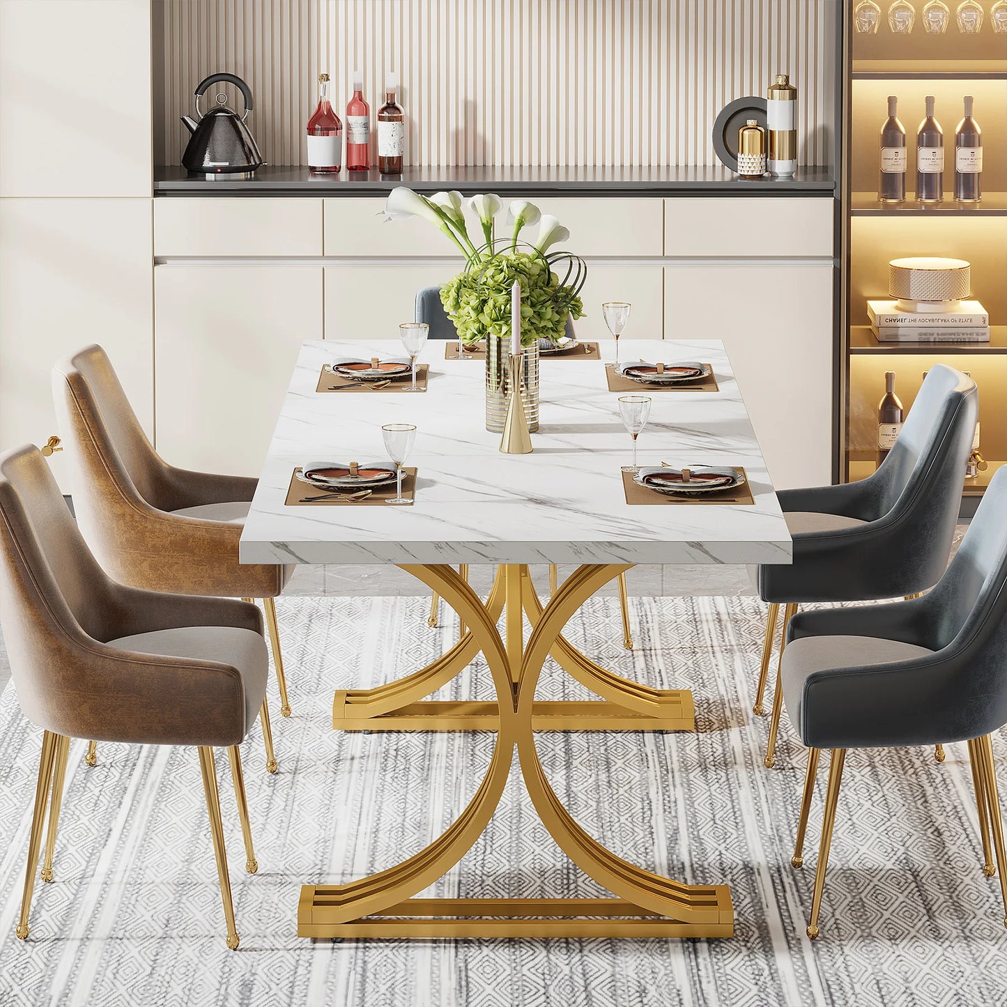 Tribesigns Modern Dining Table With Faux Marble Top