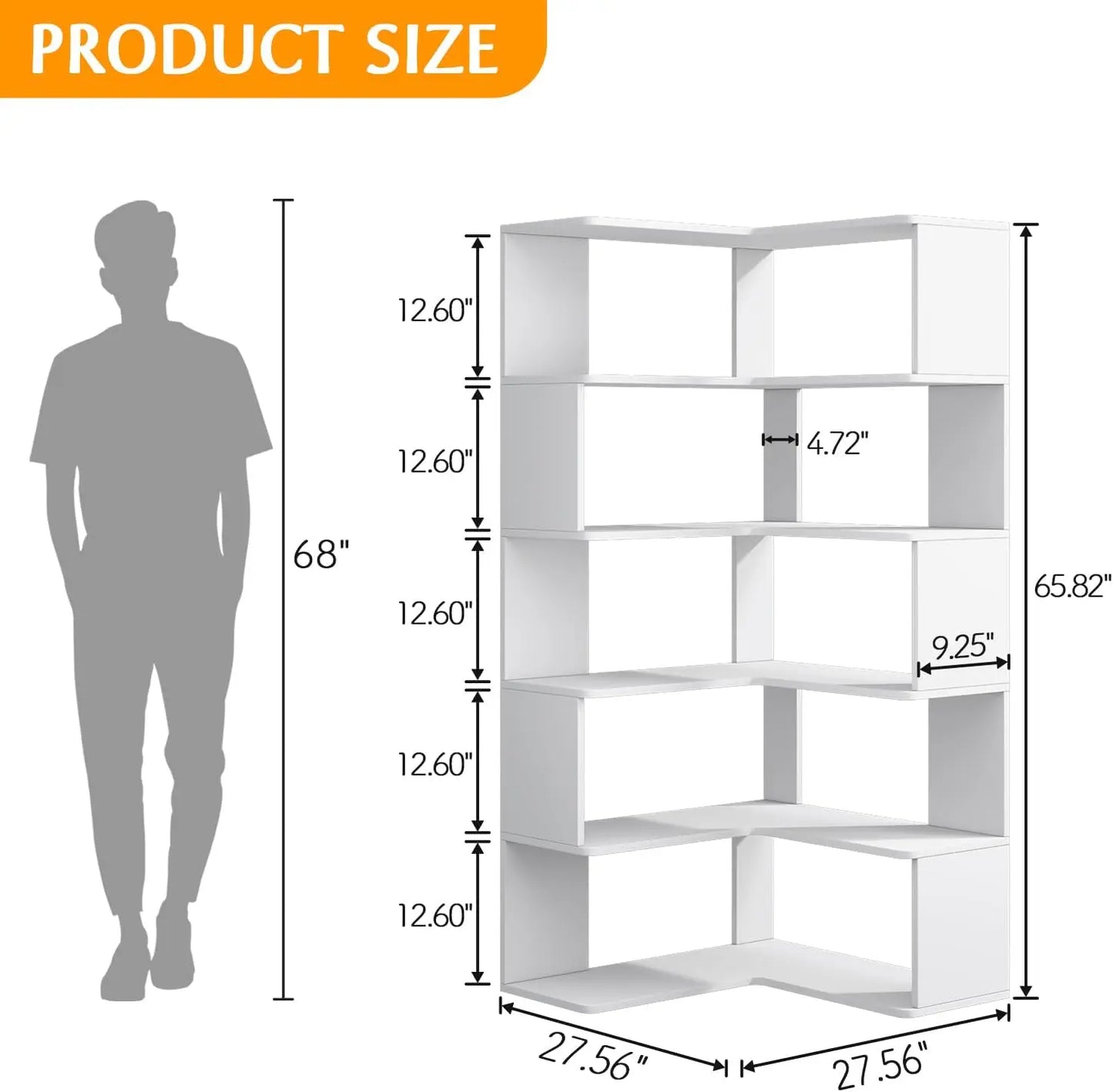 L Shaped Corner Bookshelf 6 Tier Wooden Freestanding Bookcase