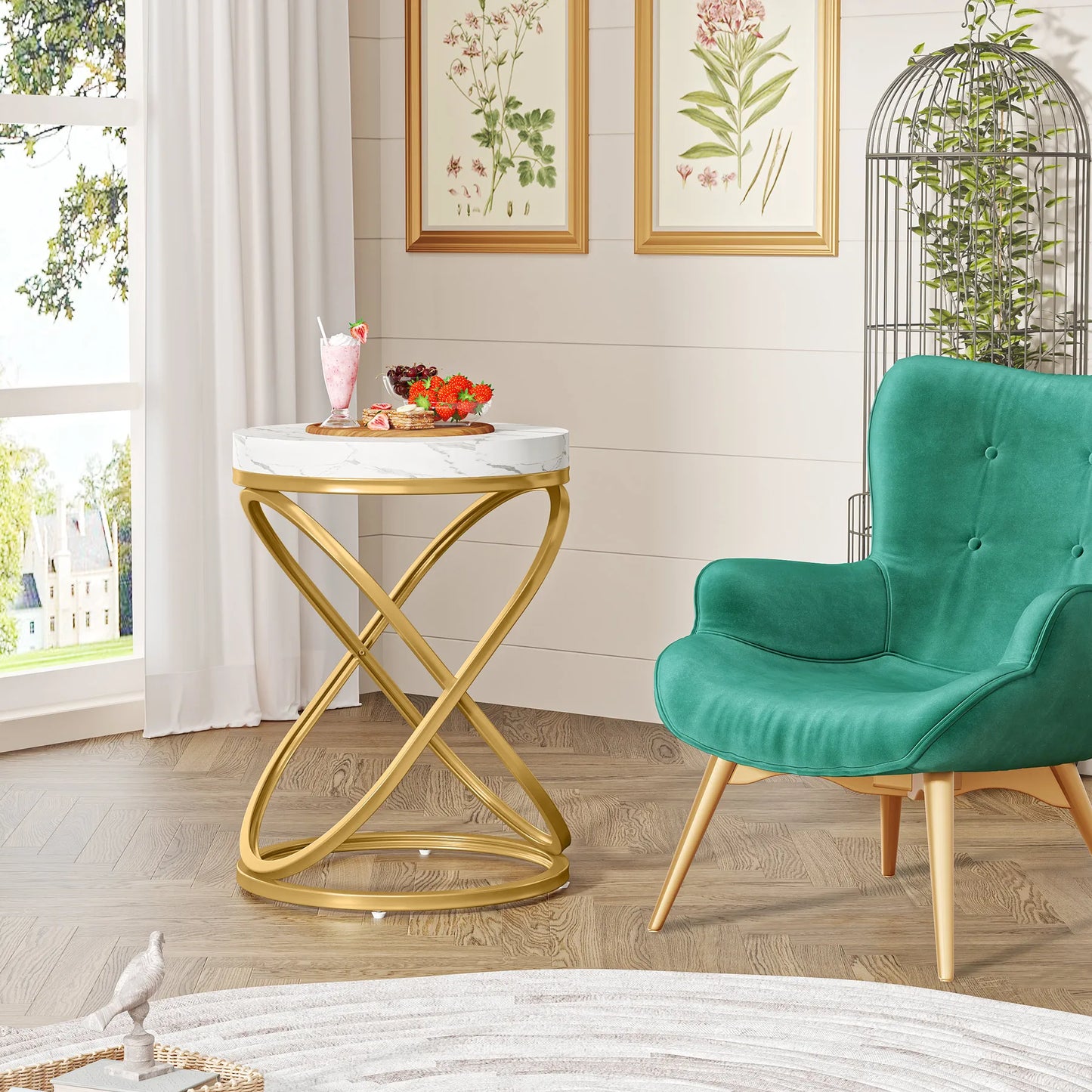 Tribesigns Round Faux Marble End Table For Living Room