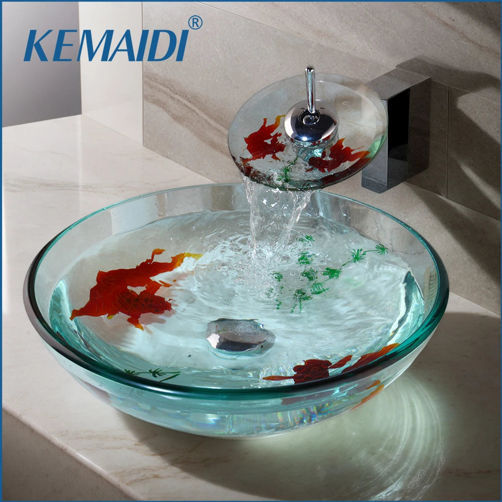 MEKKHALA KEMAIDI Tempered Glass Basin Sink Faucet Set