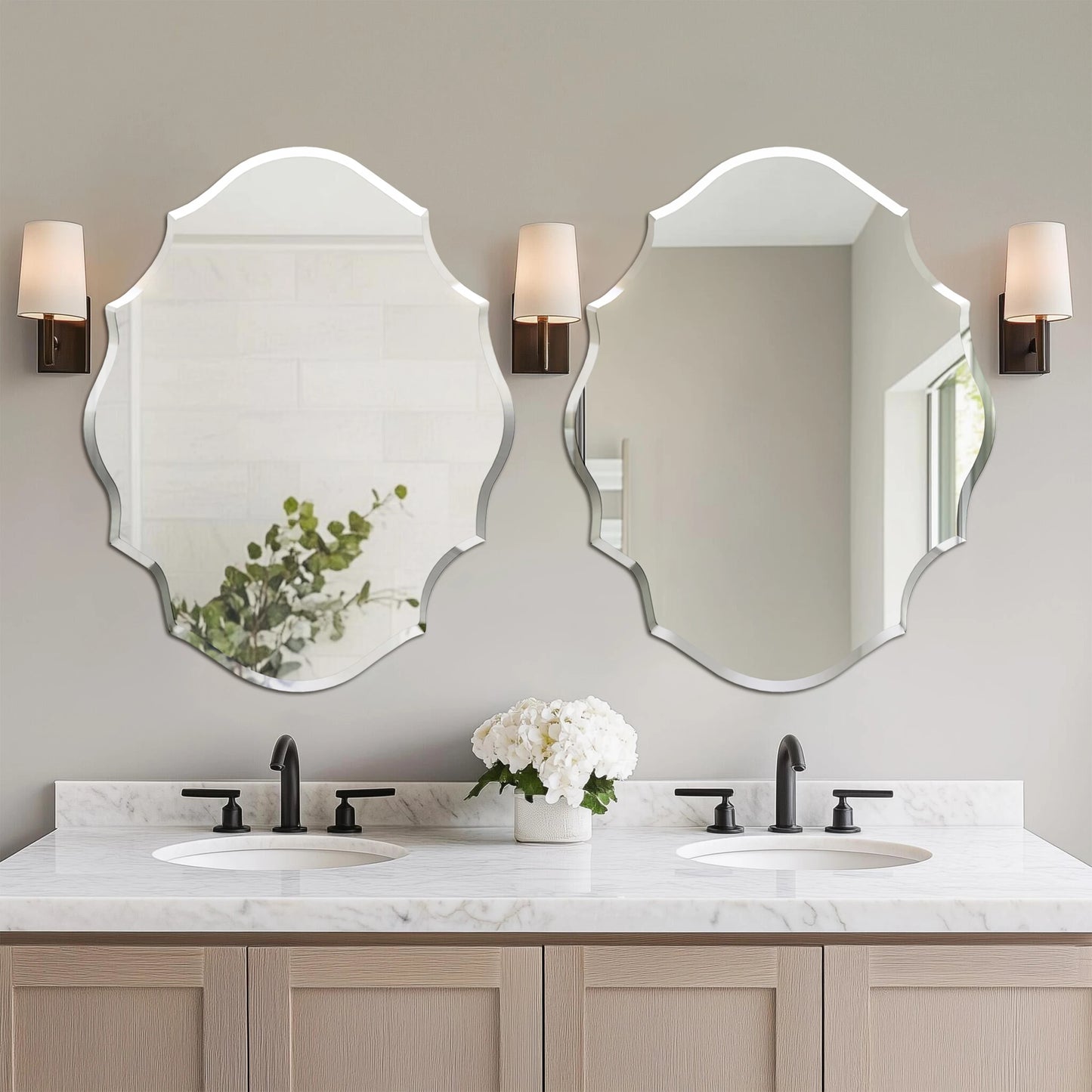 BORWARTH Frameless Scalloped Oval Wall Mirror Beveled Edge