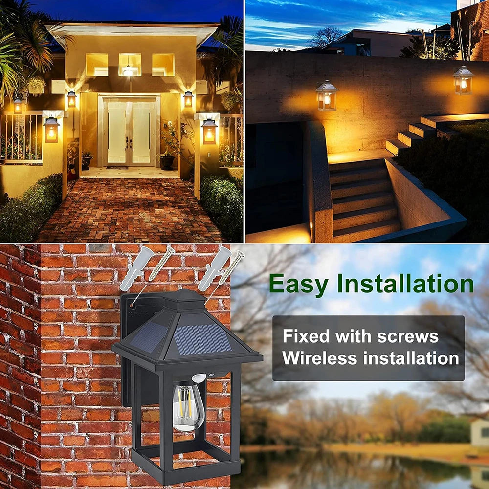 Solar Powered Wall Lanterns 3 Mode Motion Sensor 2 Pack