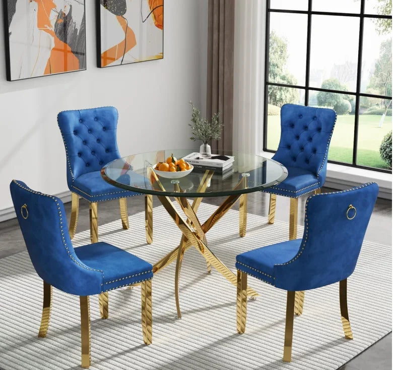 Square Glass Table Set For 4 With Tempered Glass Top