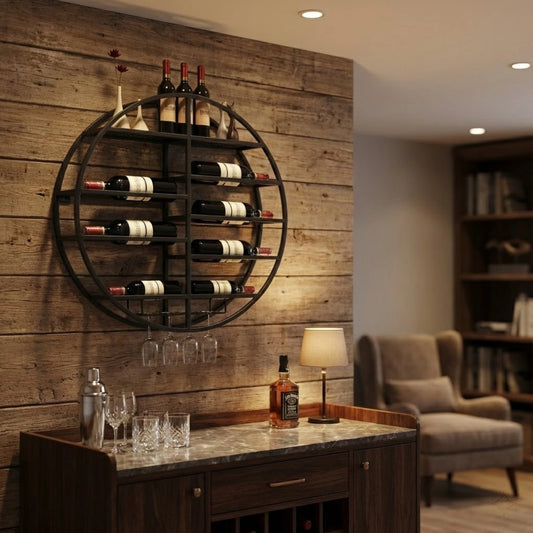 Bymaocar Wall Mounted Black Iron Wine Shelf 7 Bottle Rack