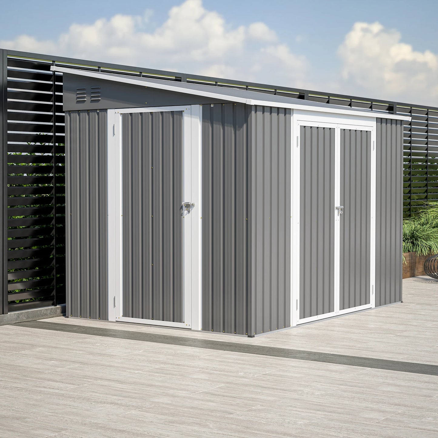 LZBEITEM Metal Outdoor Storage Shed With Two Lockable Doors
