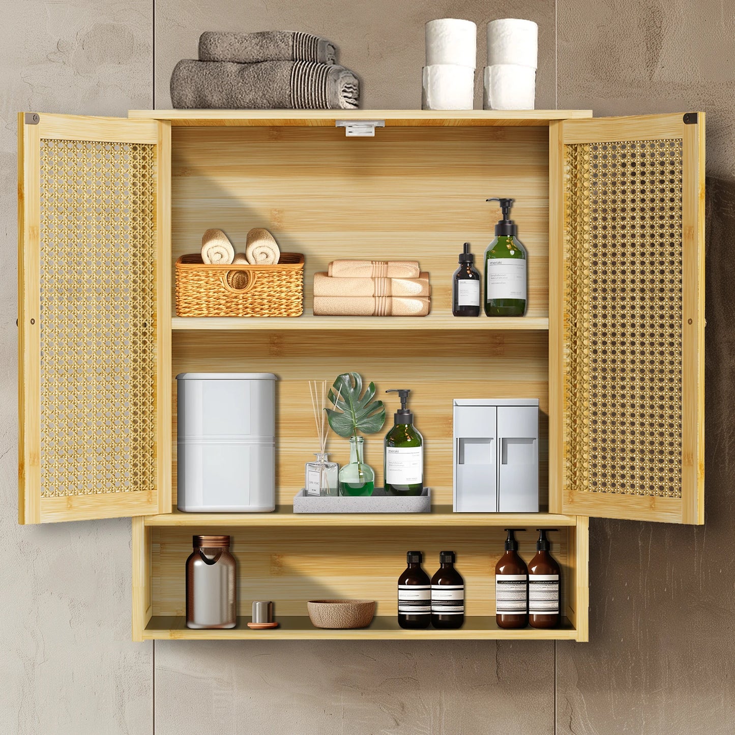 WisforFininsh Bathroom Wall Mounted Bamboo Medicine Cabinet