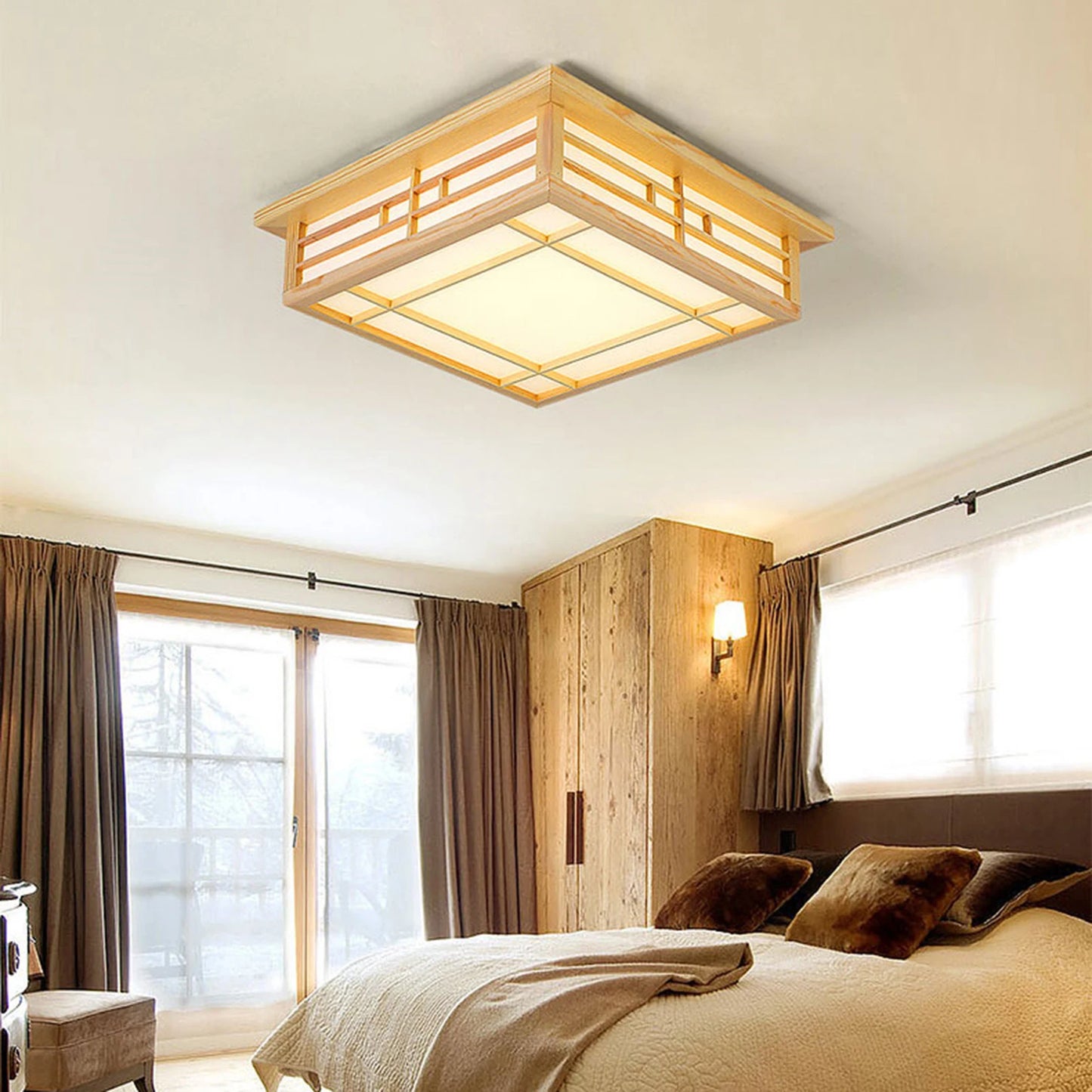 Japan Style Solid Wood Ceiling Lamp With Remote Control LED