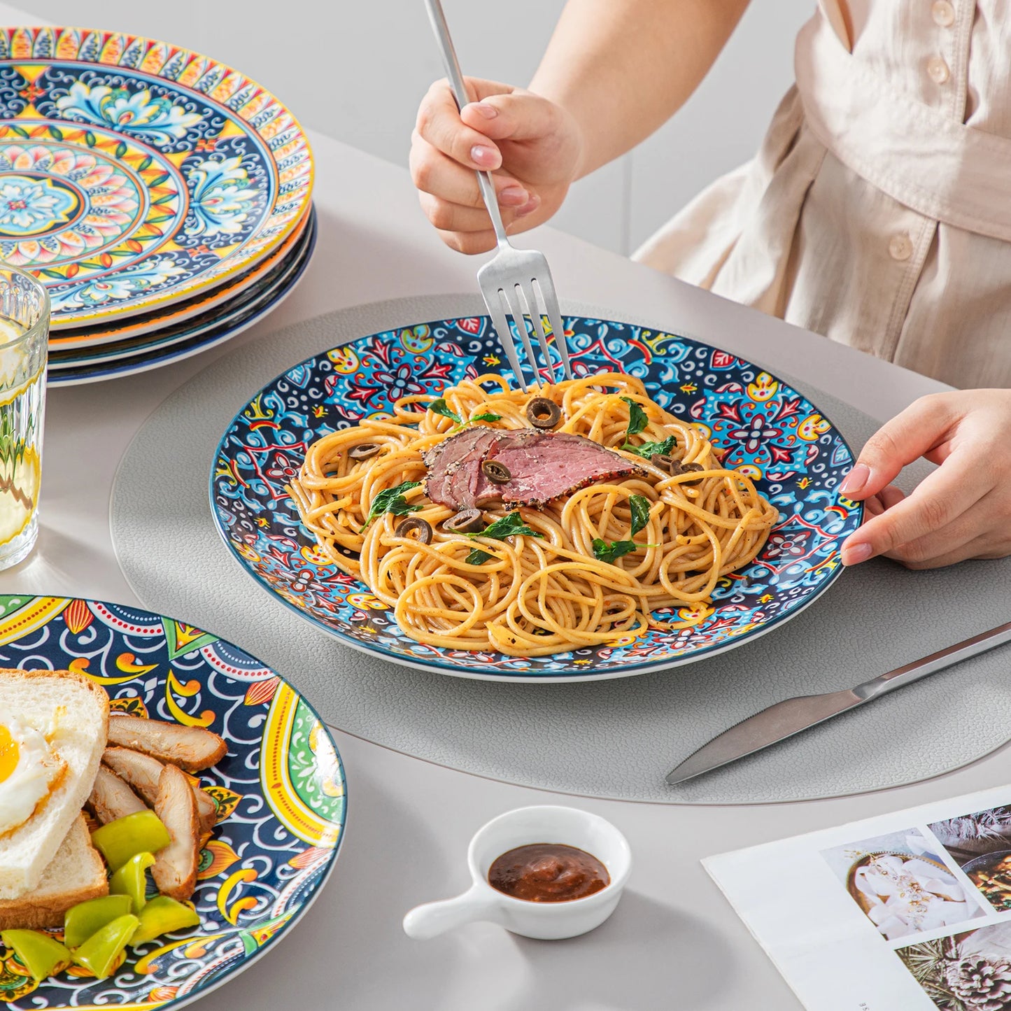 MALACASA Stoneware Ceramic Dinnerware Set Bohemian Style Includes Plates BowlsSet