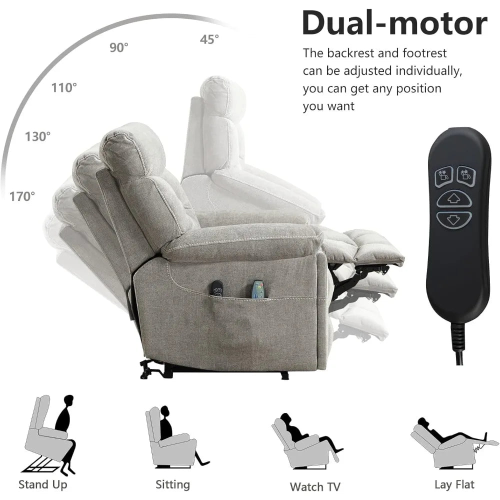 Dual Motor Power Lift Recliner Chair Heated Massage USB Port