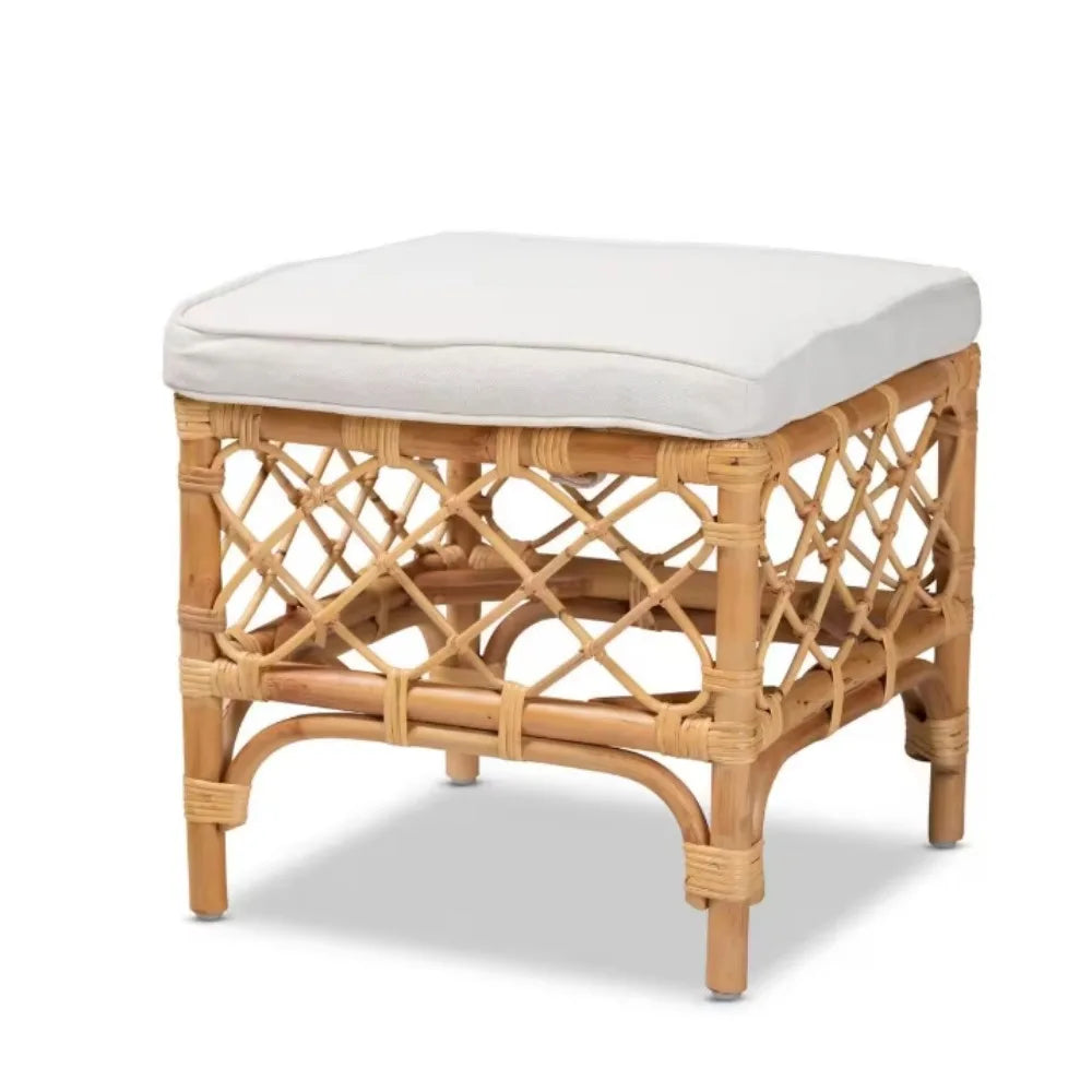 Orchard Natural Rattan Ottoman For Patio And Indoor
