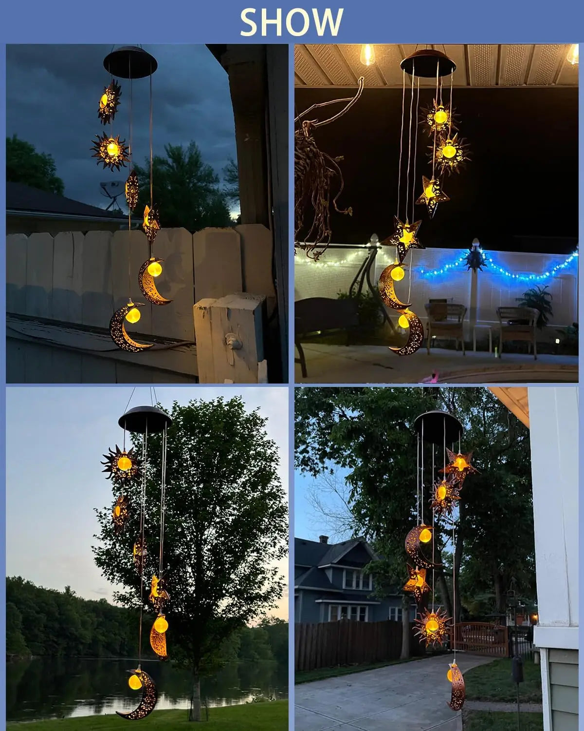 Hign Concerned Solar Wind Chimes Sun Moon Star Lights Garden