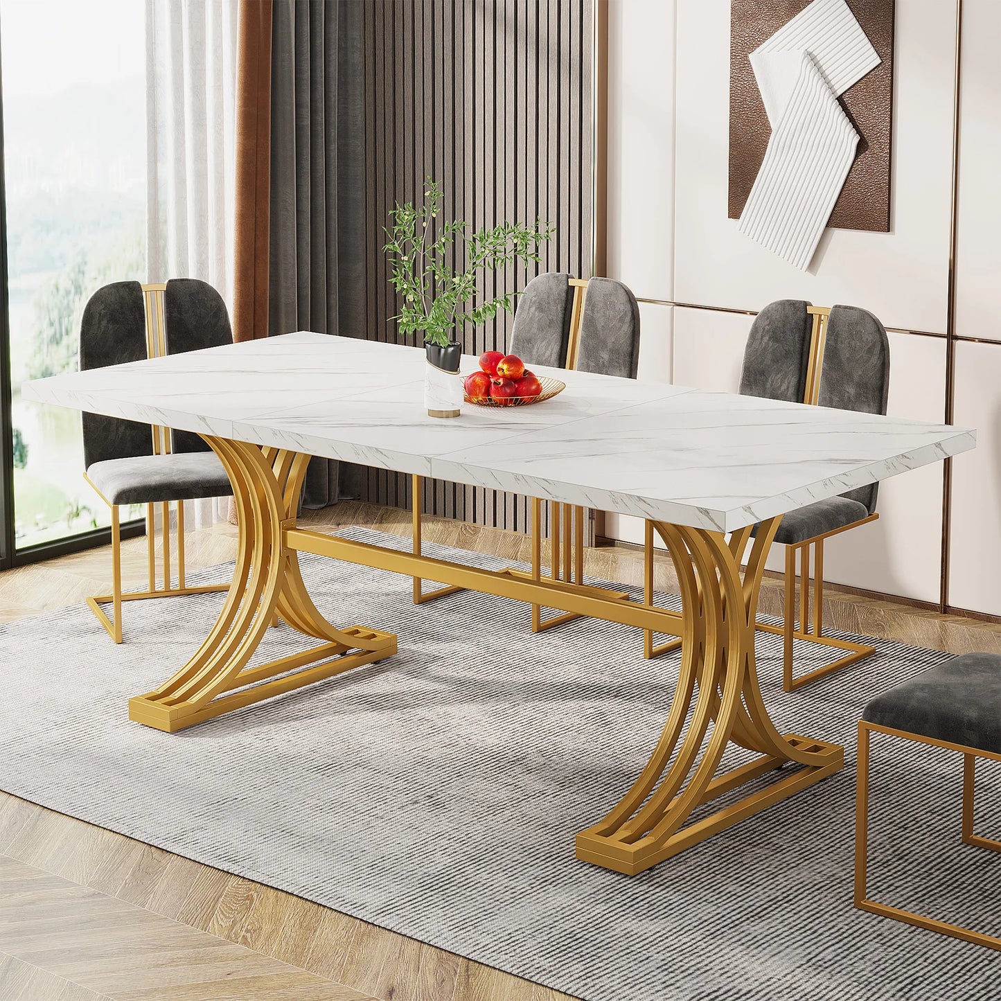 Tribesigns Modern Dining Table With Faux Marble Top
