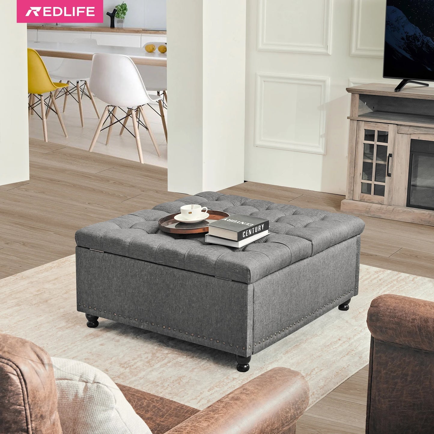 Redlife Lift Top Storage Ottoman Bench Tufted Fabric
