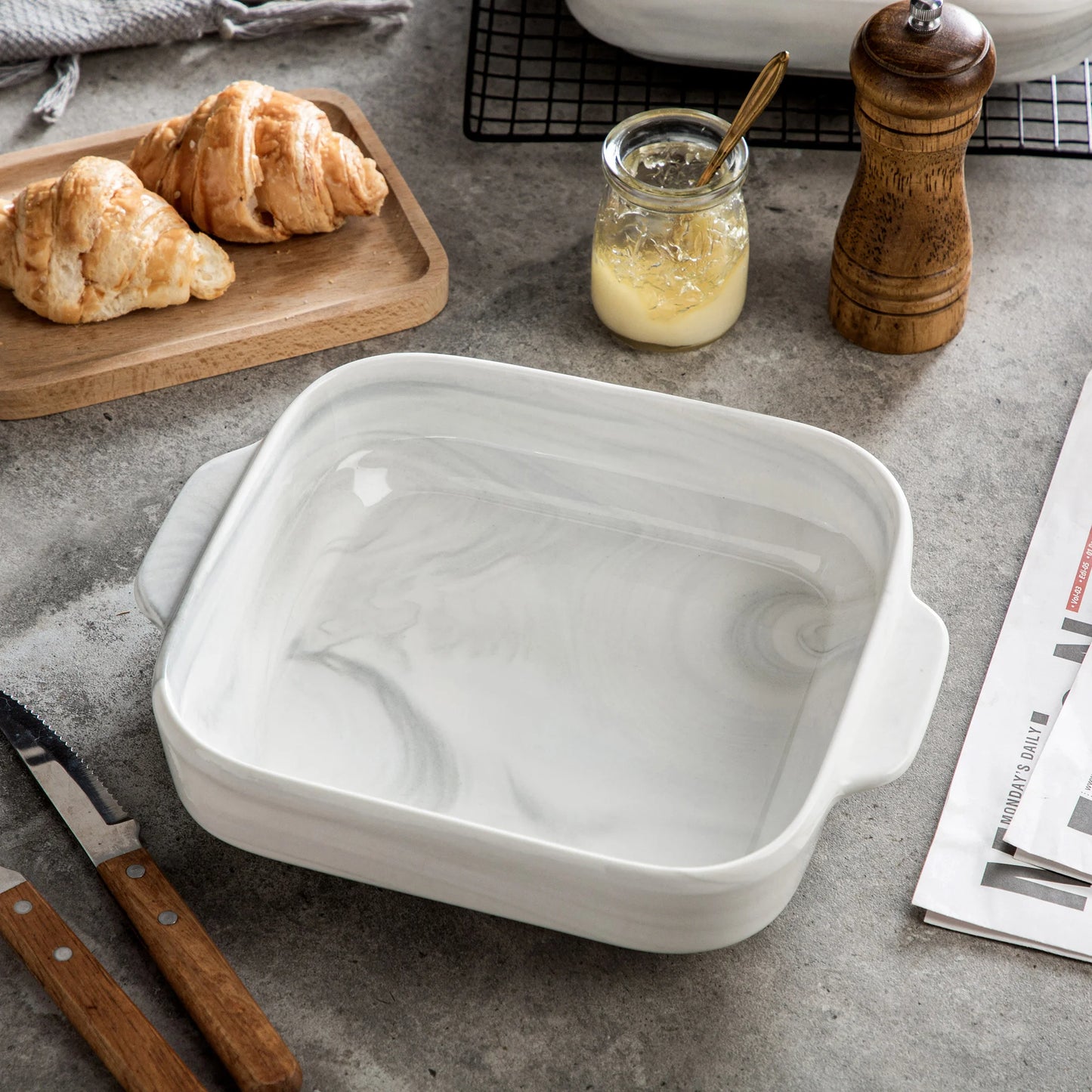 Ceramic Bake Pan Set With Handles 1500ML Oven Safe