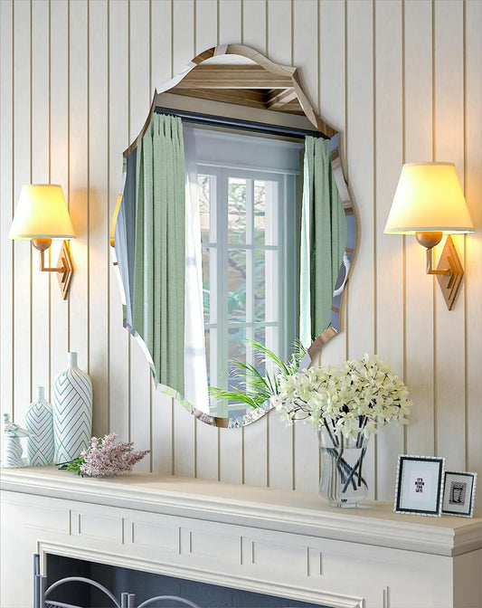 BORWARTH Frameless Scalloped Oval Wall Mirror Beveled Edge