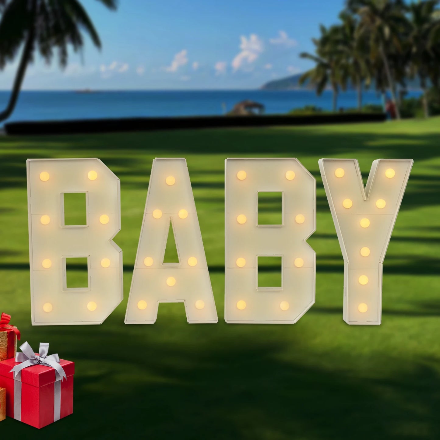 White LED Light Up Letter Lights For Baby Birthdays Showers