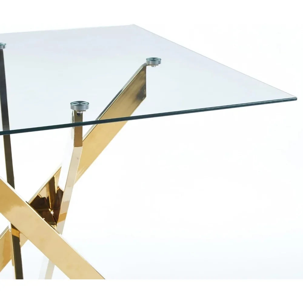Square Glass Table Set For 4 With Tempered Glass Top