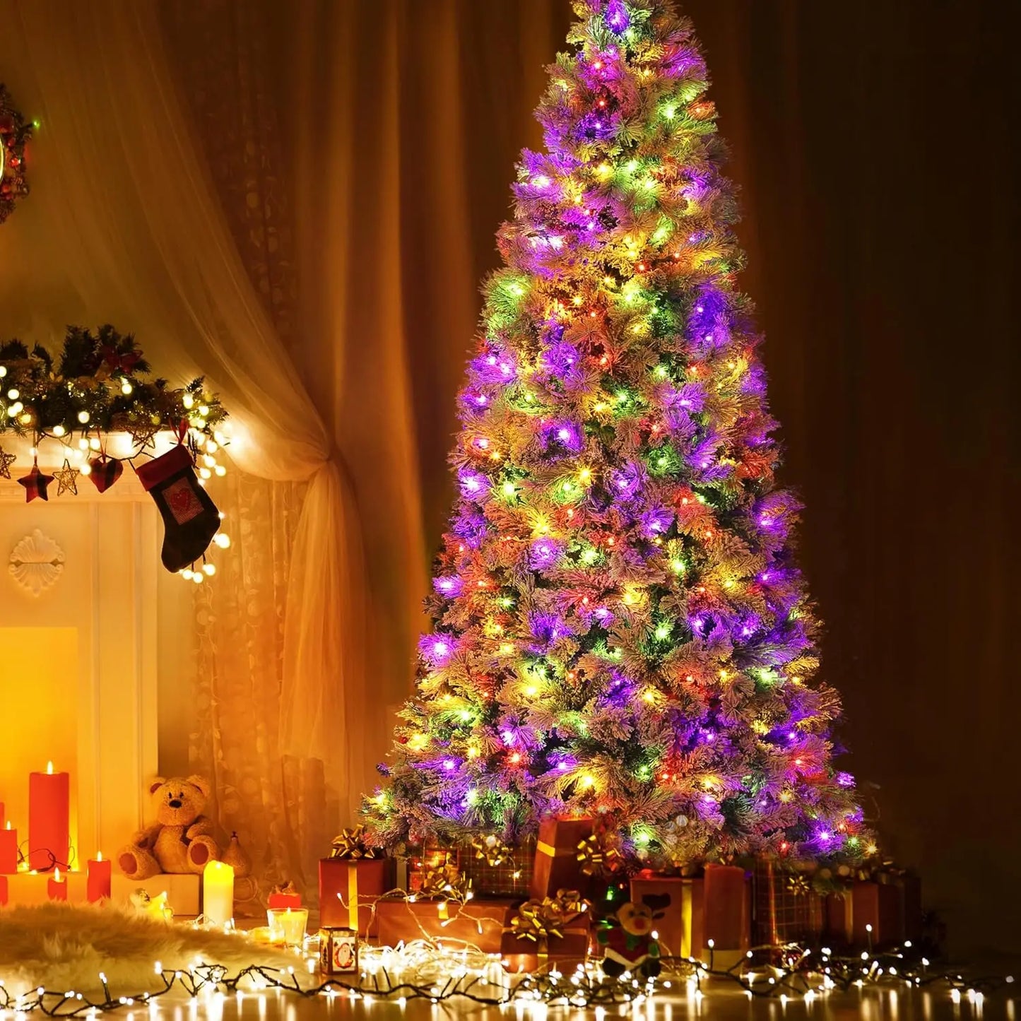 HiMISSE Prelit Snow Flocked Christmas Tree With LED Lights