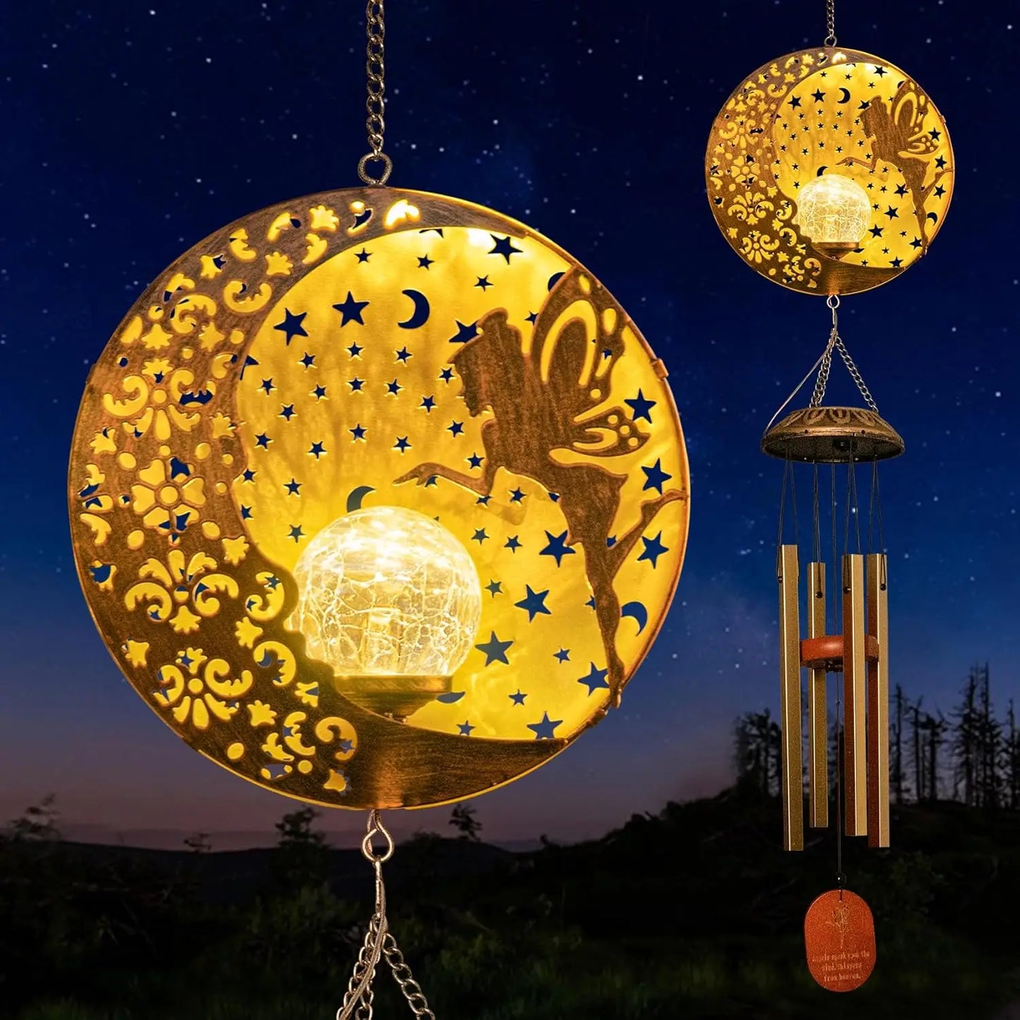 Hign Concerned Solar Wind Chimes Sun Moon Star Lights Garden