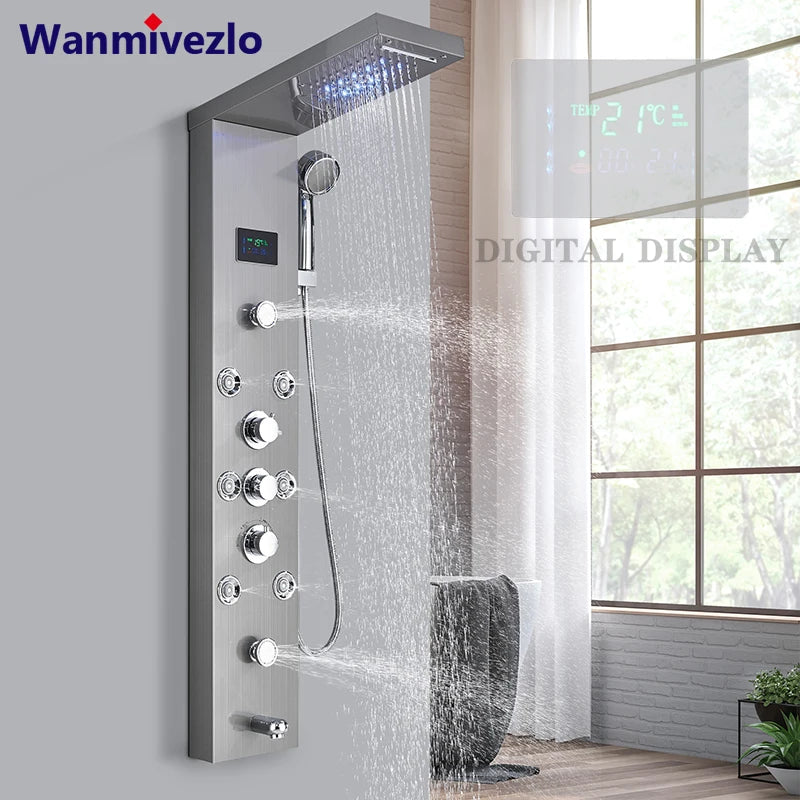 Wanmivezlo LED Bath Shower Faucet Panel System Temperature