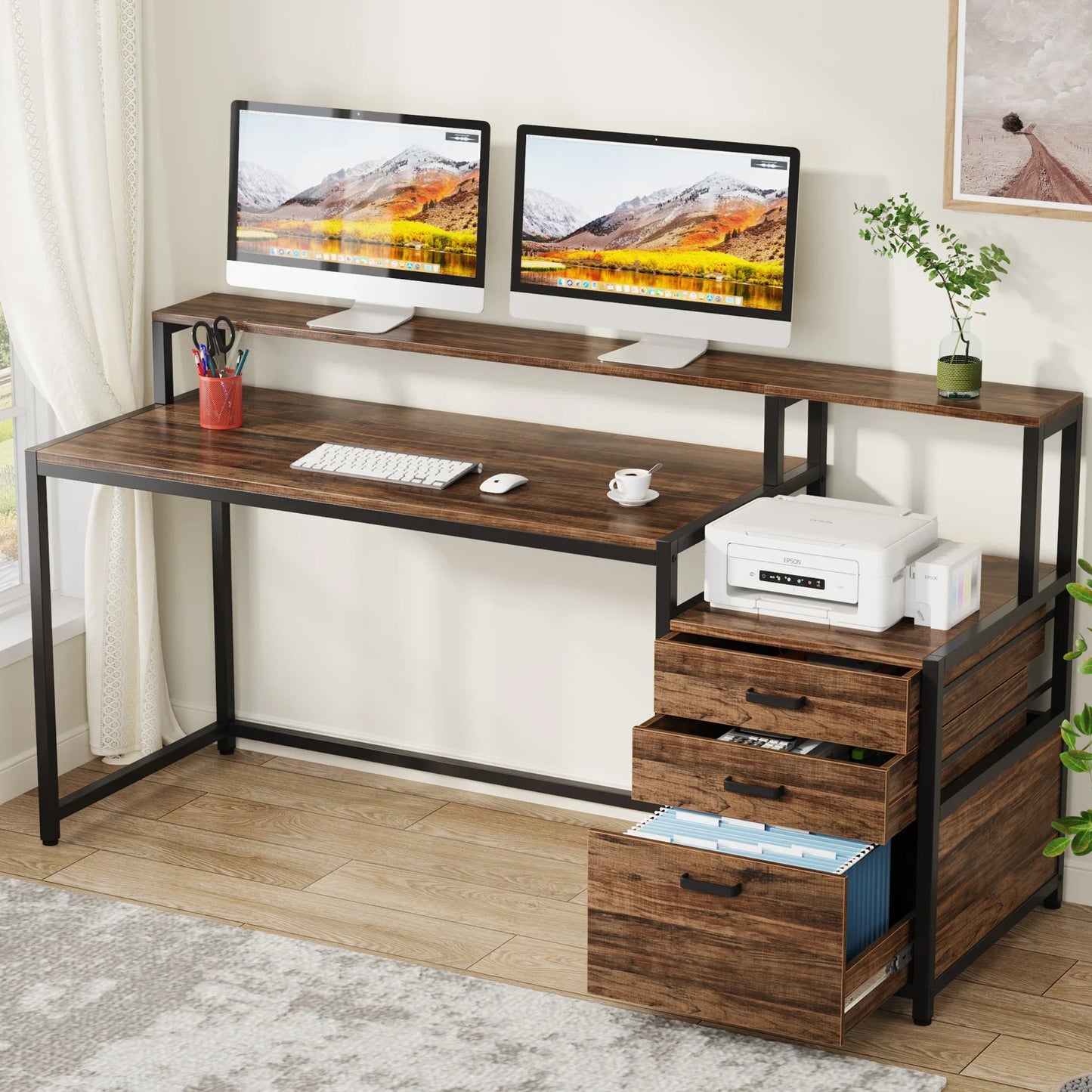 Tribesigns Ergonomic IndustrialGrade Computer Desk With File Drawer Monitor Stand